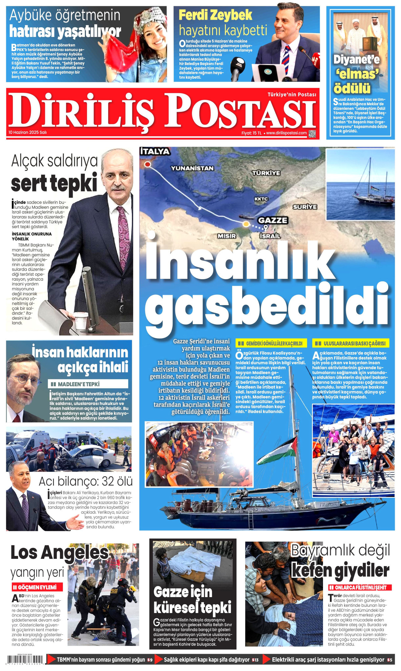 DİRİLİŞ POSTASI gazetesinin 10 Haziran 2025 tarihli birinci sayfası