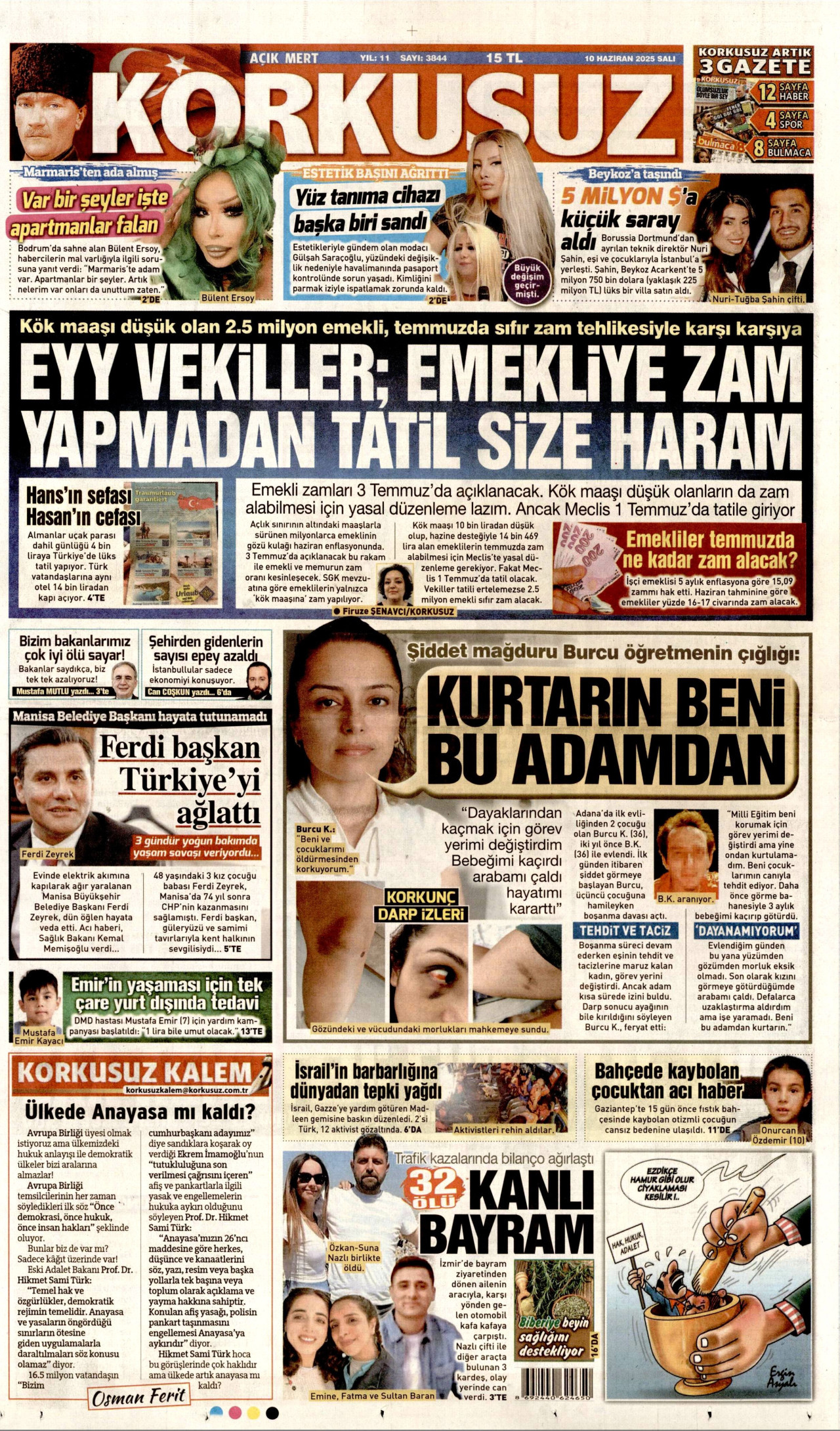 KORKUSUZ gazetesinin 10 Haziran 2025 tarihli birinci sayfası