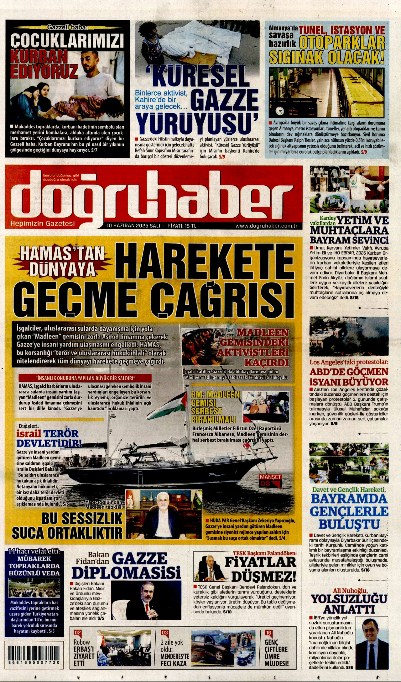 DOĞRU HABER gazetesinin 10 Haziran 2025 tarihli birinci sayfası