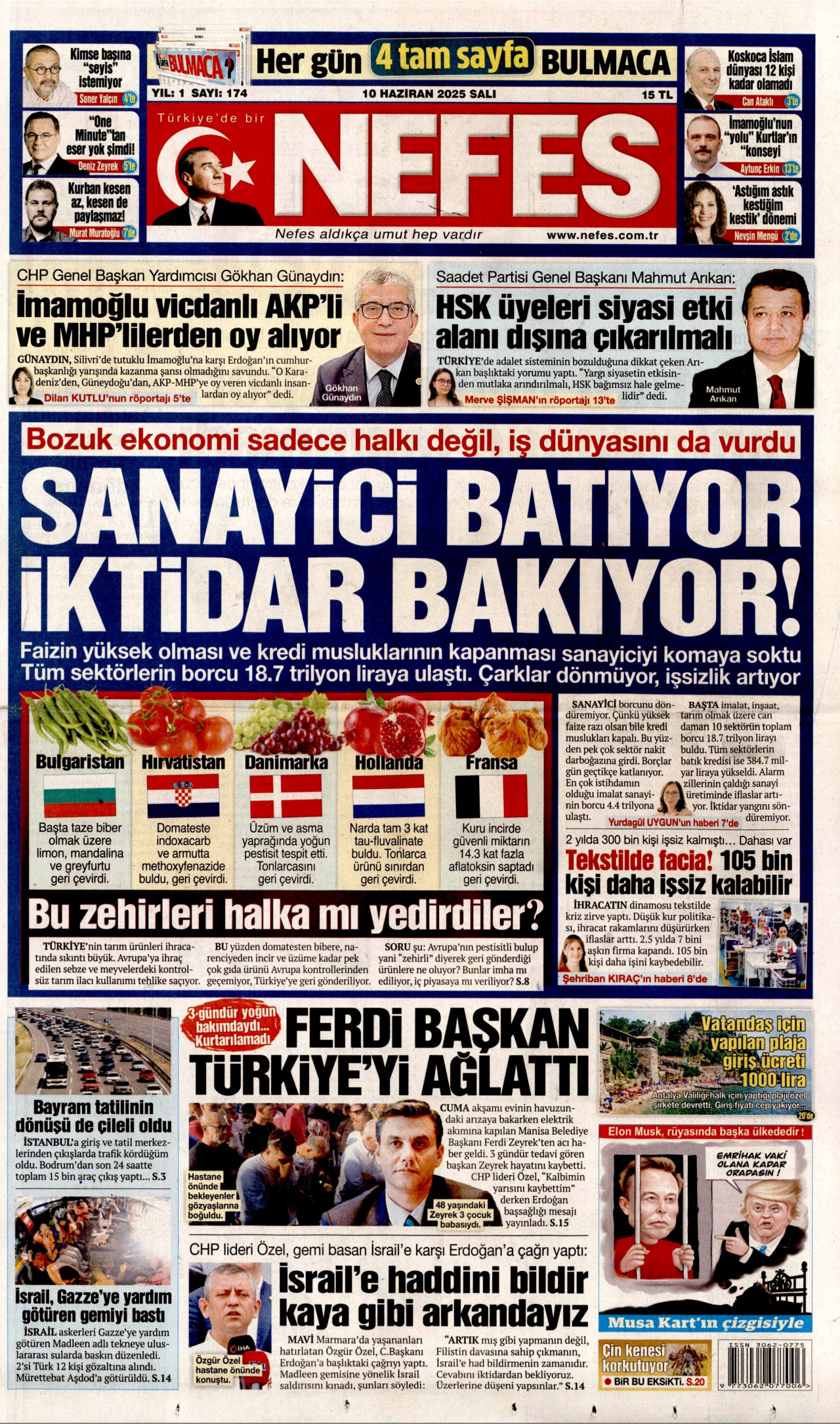 NEFES gazetesinin 10 Haziran 2025 tarihli birinci sayfası