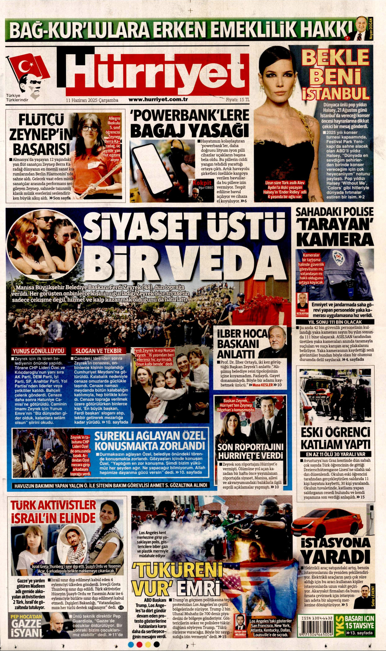 HÜRRİYET gazetesinin 11 Haziran 2025 tarihli birinci sayfası