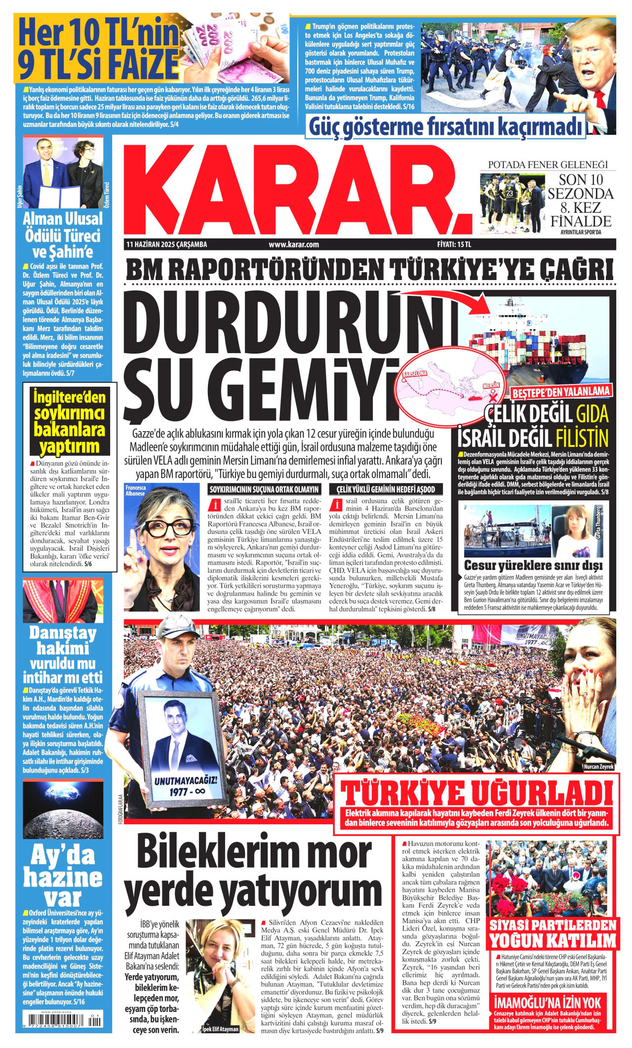 KARAR gazetesinin 11 Haziran 2025 tarihli birinci sayfası