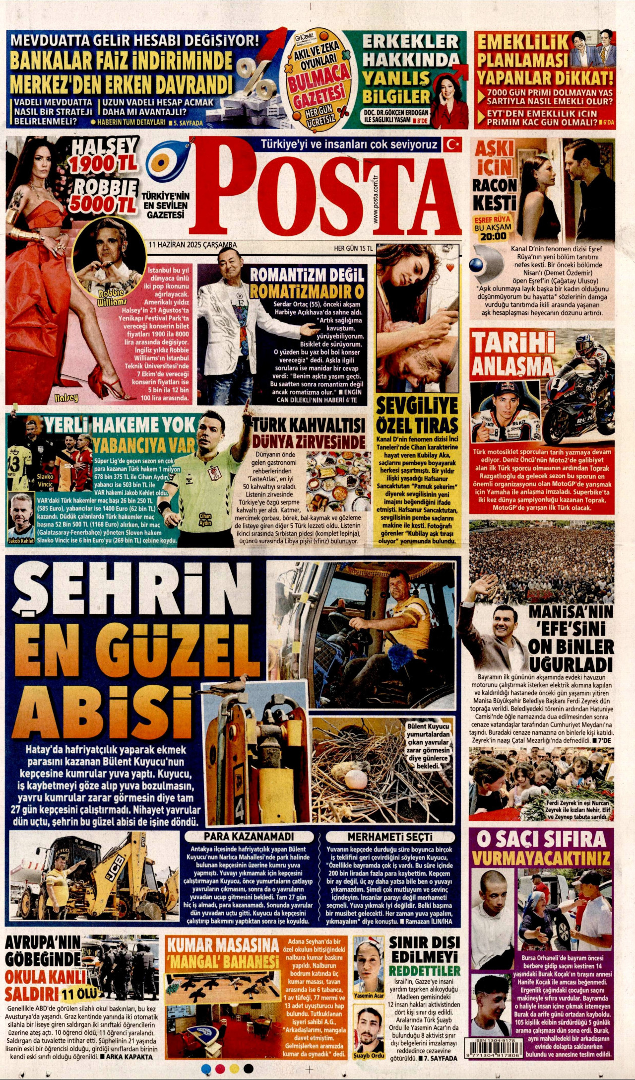 POSTA gazetesinin 11 Haziran 2025 tarihli birinci sayfası