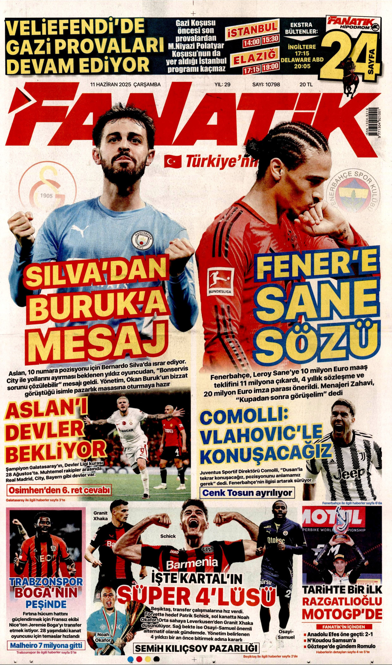 FANATİK gazetesinin 11 Haziran 2025 tarihli birinci sayfası