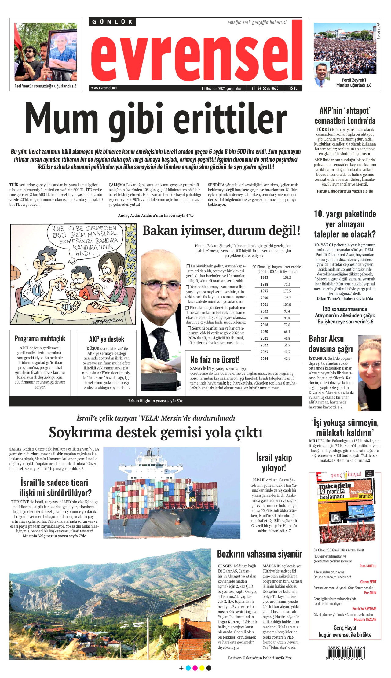 EVRENSEL gazetesinin 11 Haziran 2025 tarihli birinci sayfası
