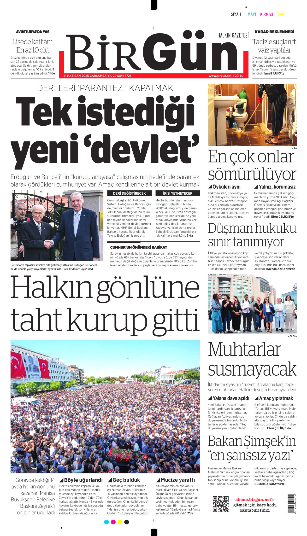 BİRGÜN gazetesinin 11 Haziran 2025 tarihli birinci sayfası