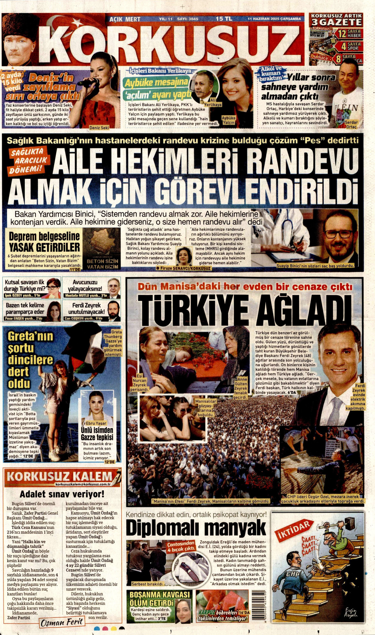 KORKUSUZ gazetesinin 11 Haziran 2025 tarihli birinci sayfası