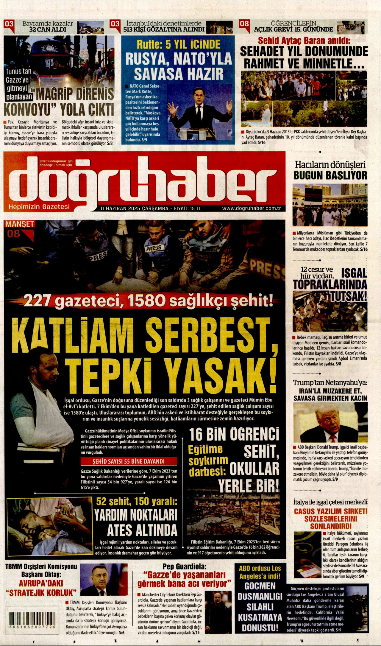DOĞRU HABER gazetesinin 11 Haziran 2025 tarihli birinci sayfası