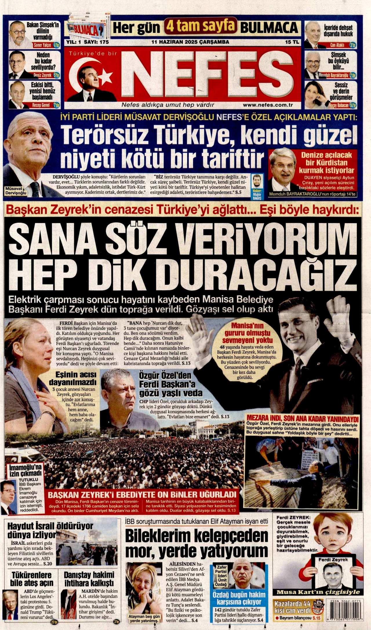 NEFES gazetesinin 11 Haziran 2025 tarihli birinci sayfası