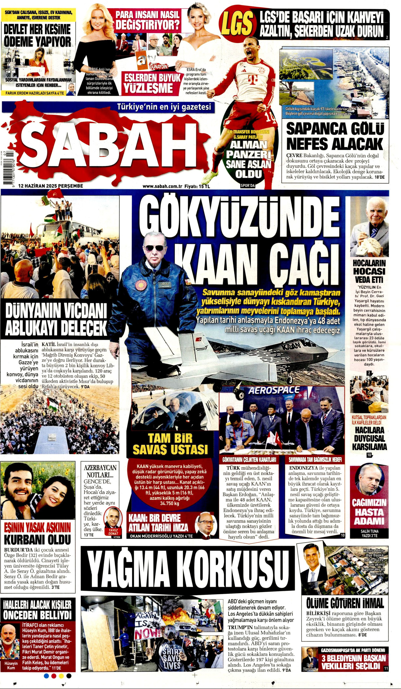 SABAH gazetesinin 12 Haziran 2025 tarihli birinci sayfası