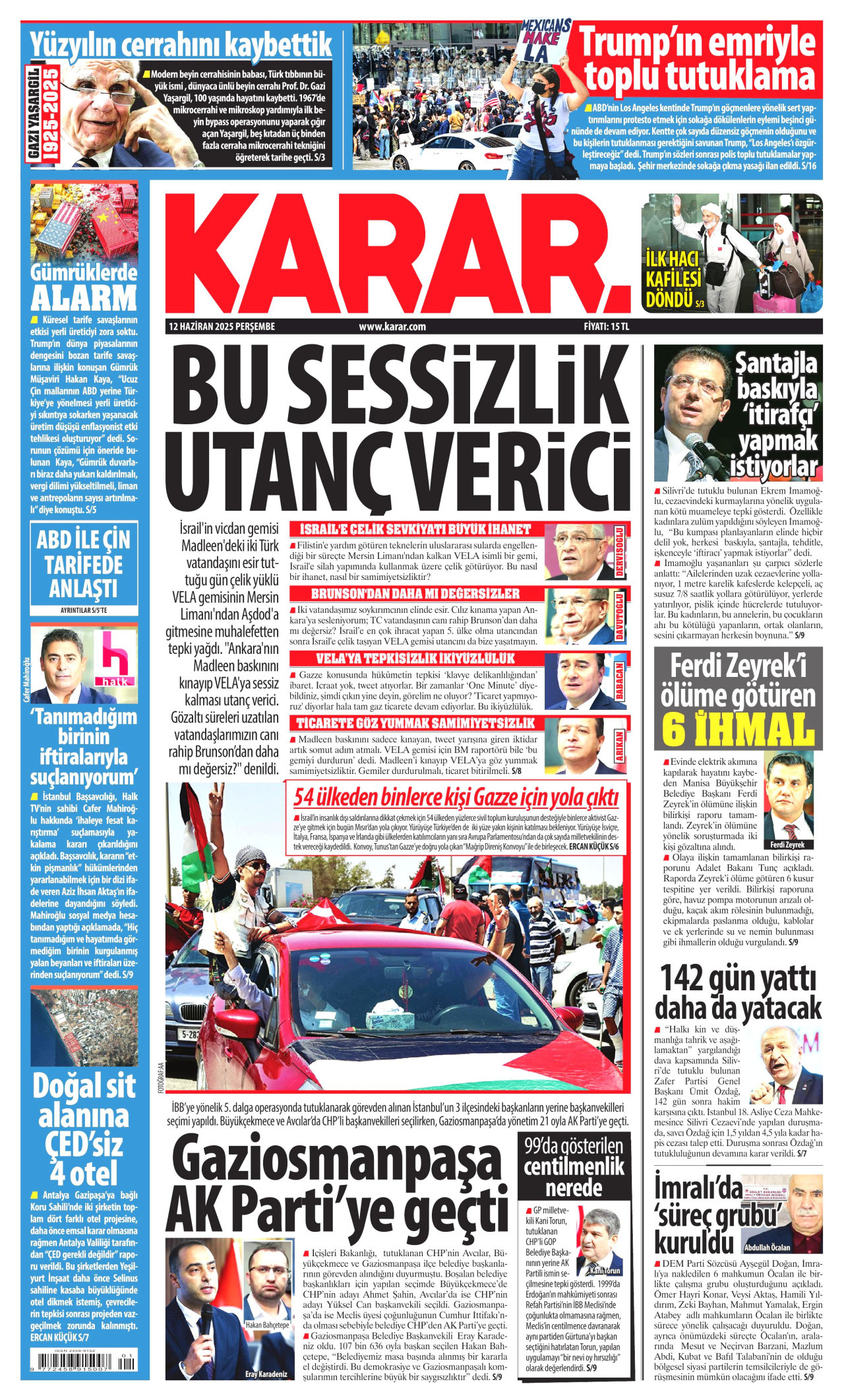 KARAR gazetesinin 12 Haziran 2025 tarihli birinci sayfası