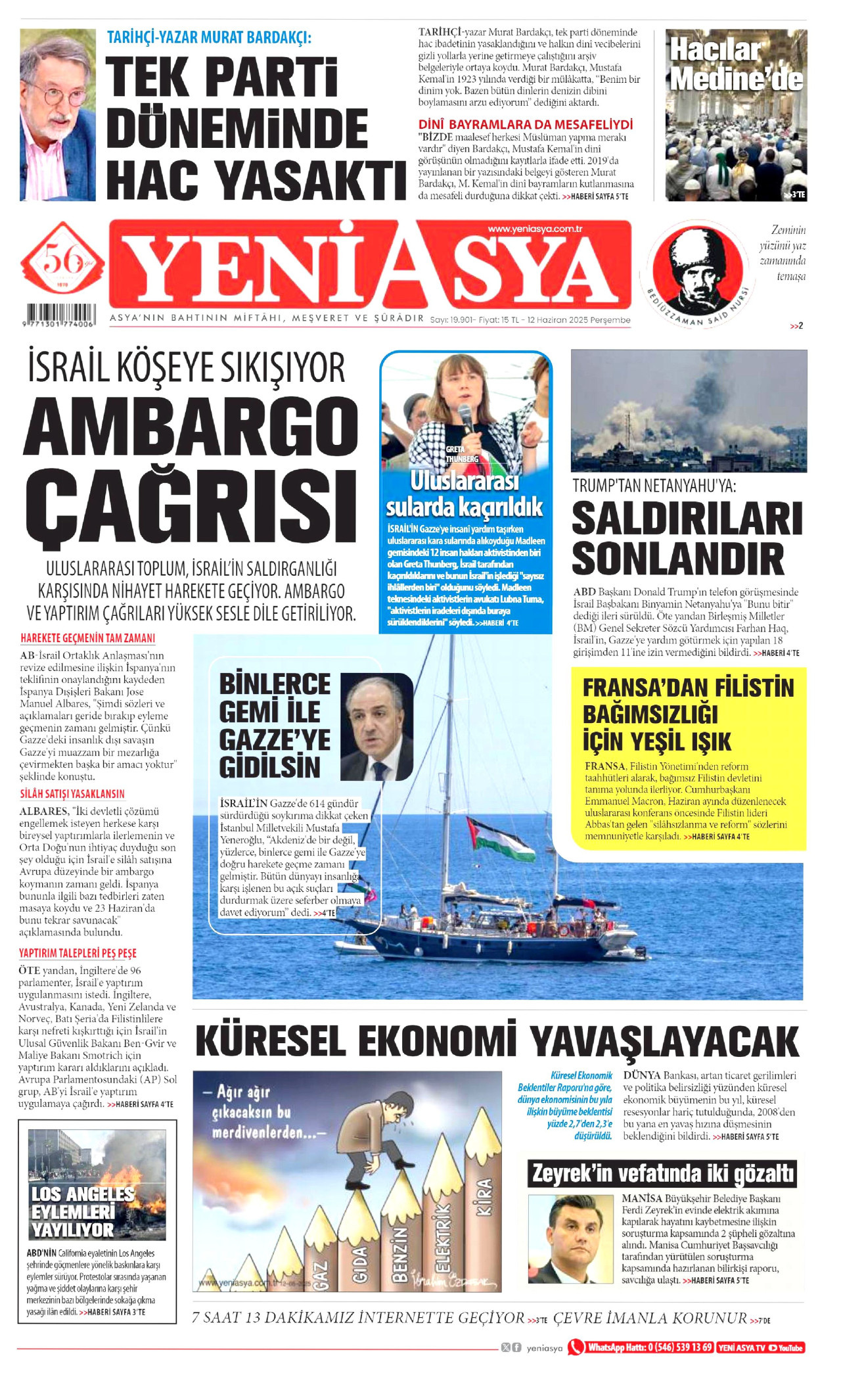 YENİ ASYA gazetesinin 12 Haziran 2025 tarihli birinci sayfası