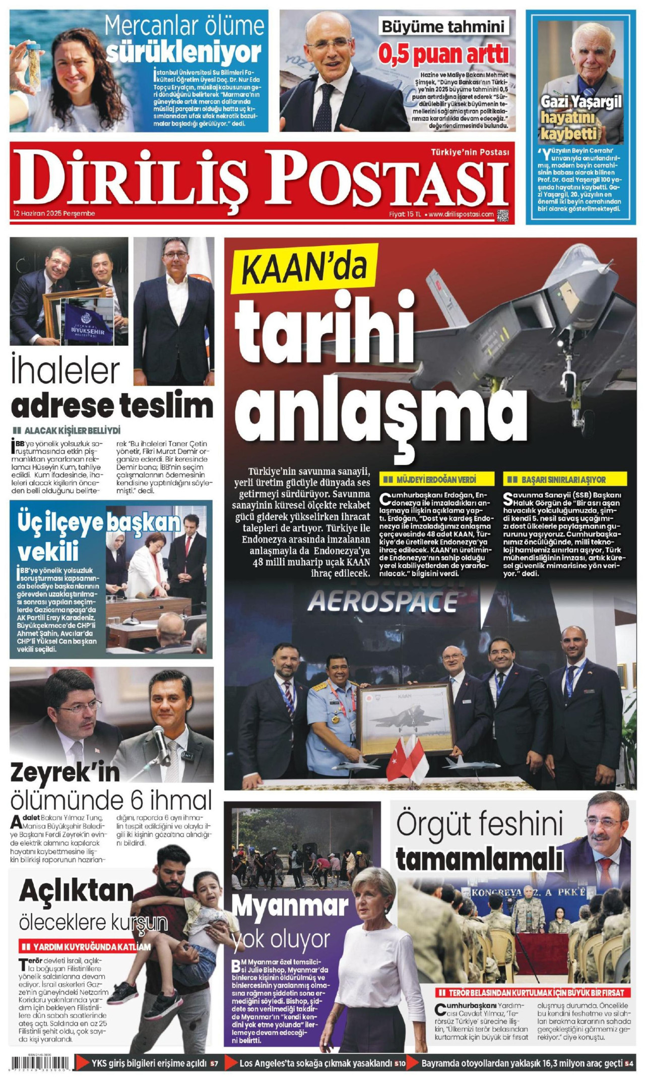 DİRİLİŞ POSTASI gazetesinin 12 Haziran 2025 tarihli birinci sayfası