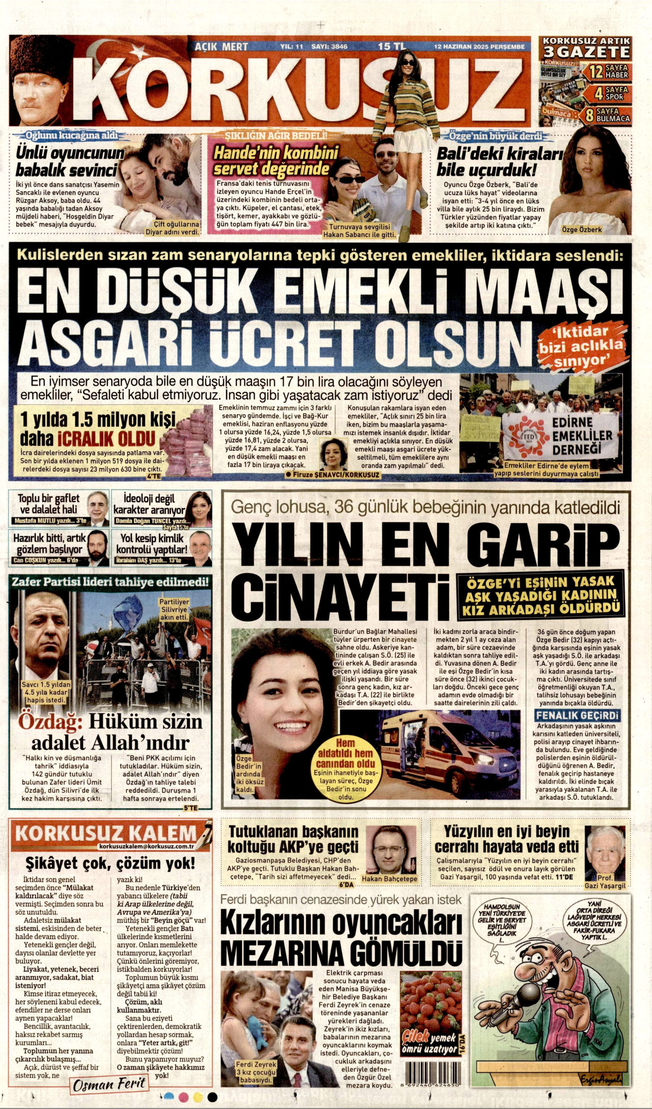 KORKUSUZ gazetesinin 12 Haziran 2025 tarihli birinci sayfası