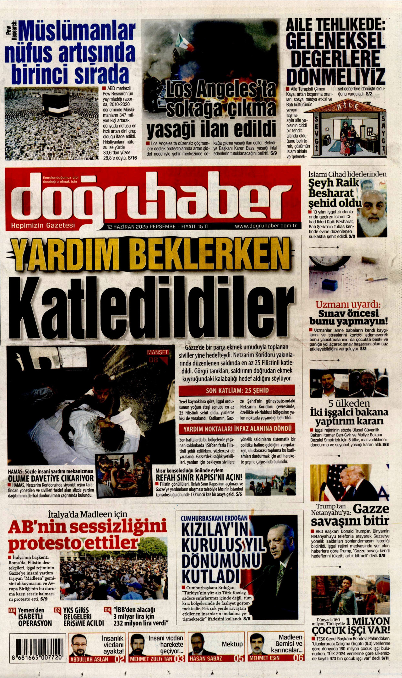 DOĞRU HABER gazetesinin 12 Haziran 2025 tarihli birinci sayfası