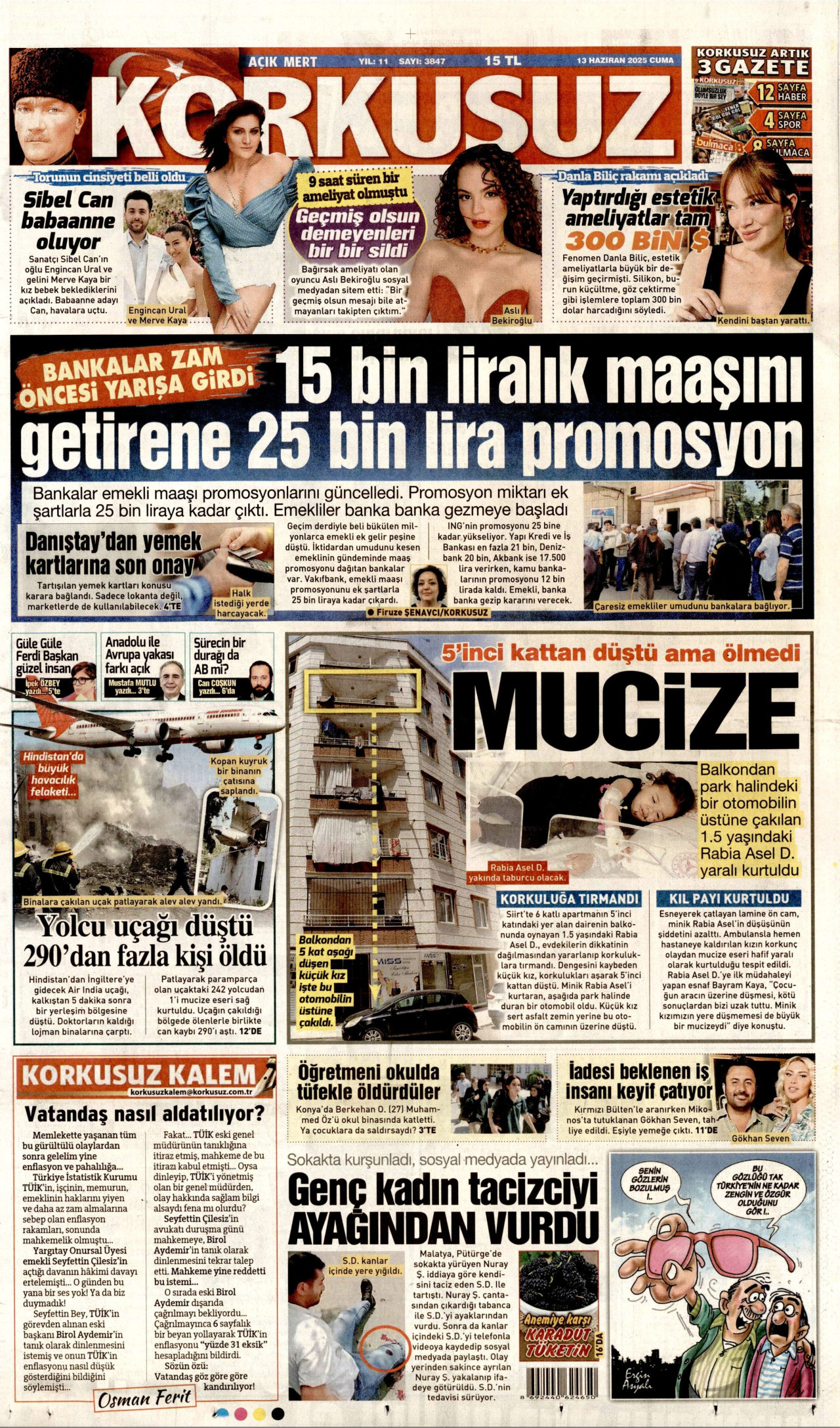 KORKUSUZ gazetesinin 13 Haziran 2025 tarihli birinci sayfası