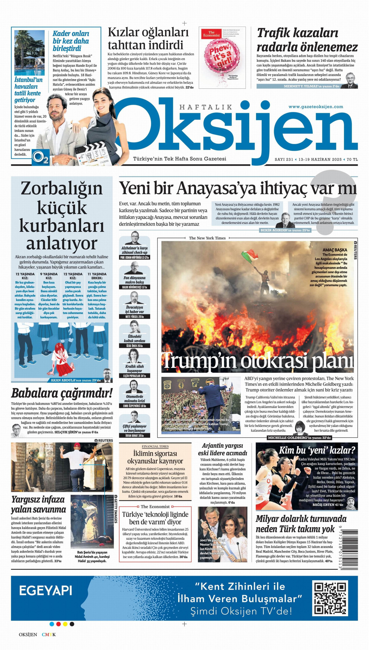 OKSİJEN gazetesinin 13 Haziran 2025 tarihli birinci sayfası
