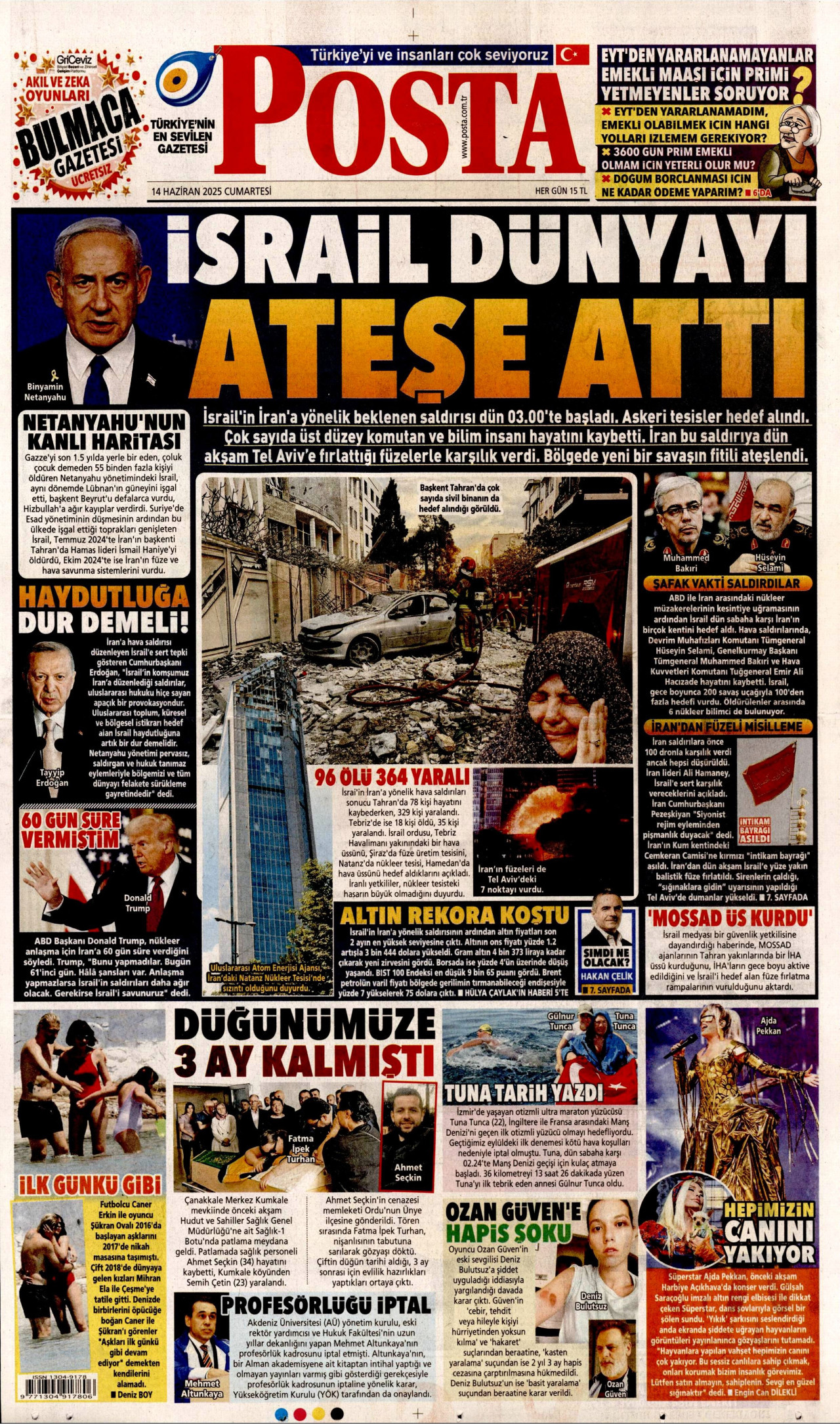 POSTA gazetesinin 14 Haziran 2025 tarihli birinci sayfası