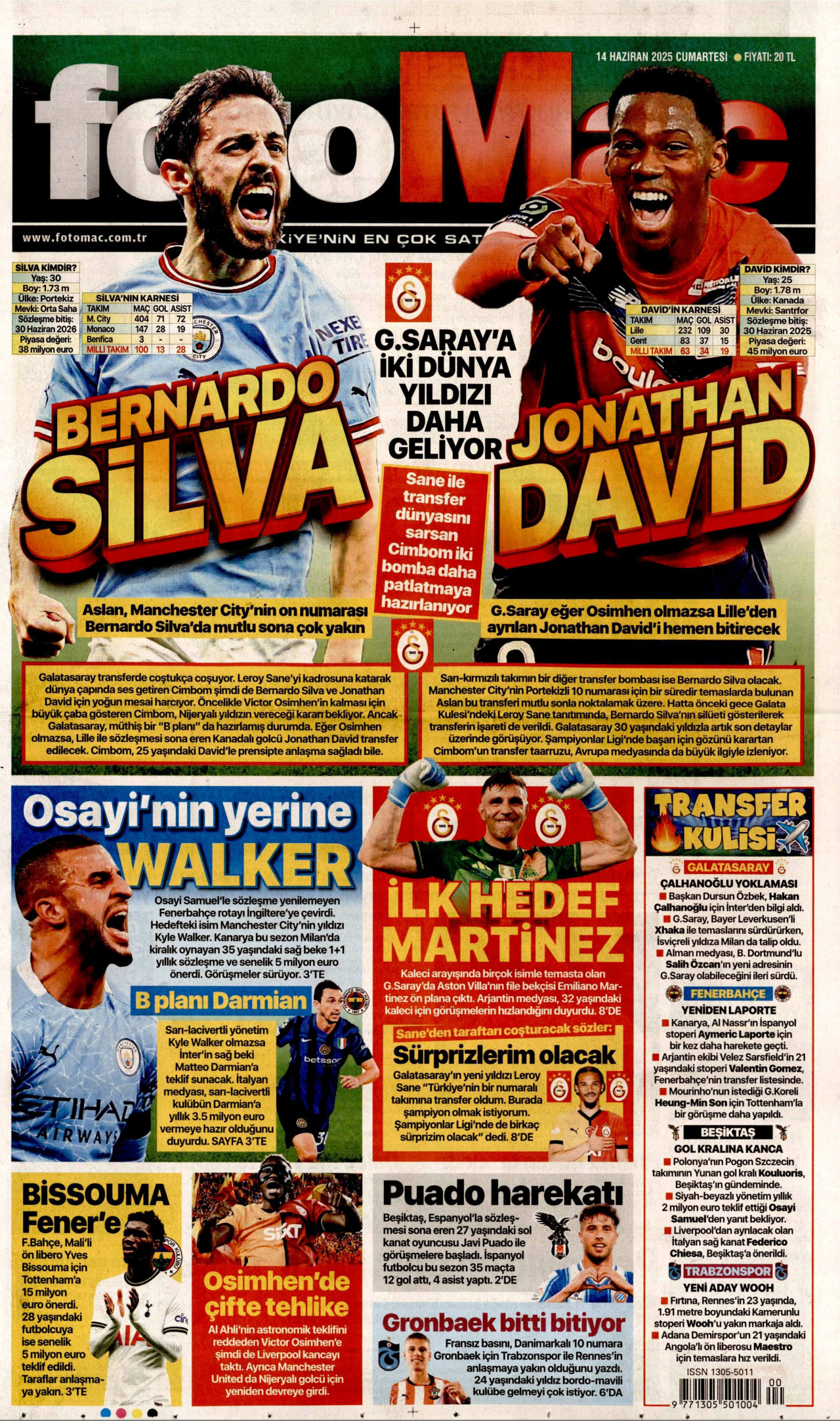 FOTOMAÇ gazetesinin 14 Haziran 2025 tarihli birinci sayfası