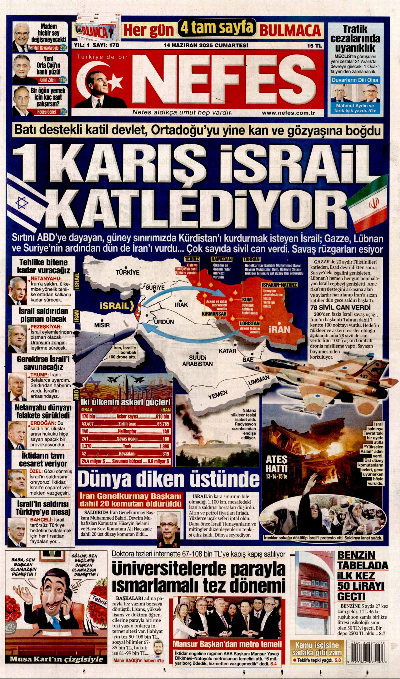 NEFES gazetesinin 14 Haziran 2025 tarihli birinci sayfası