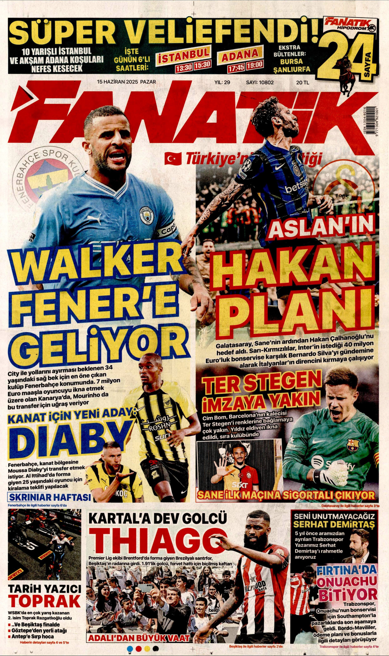 FANATİK gazetesinin 15 Haziran 2025 tarihli birinci sayfası