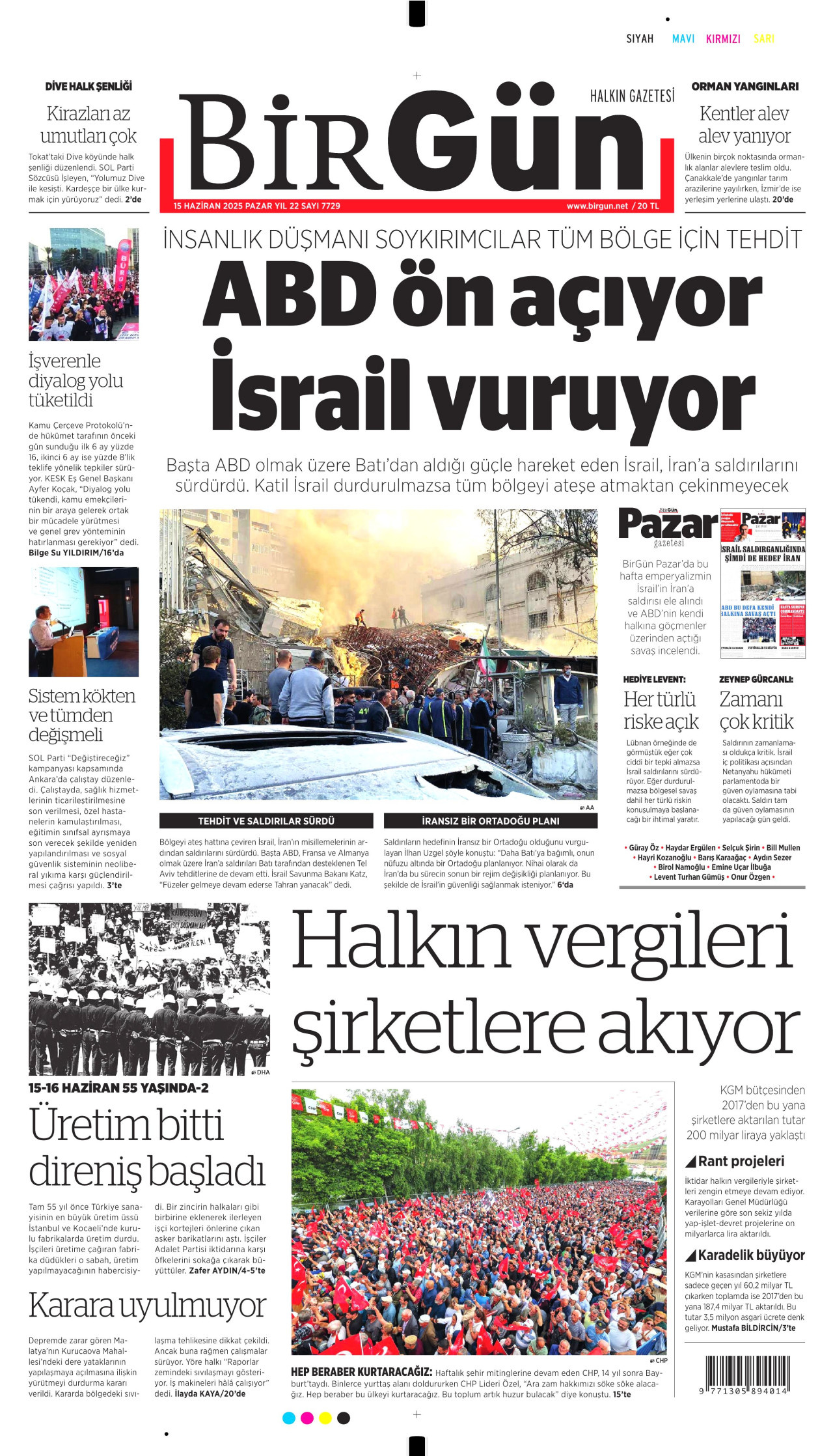 BİRGÜN gazetesinin 15 Haziran 2025 tarihli birinci sayfası