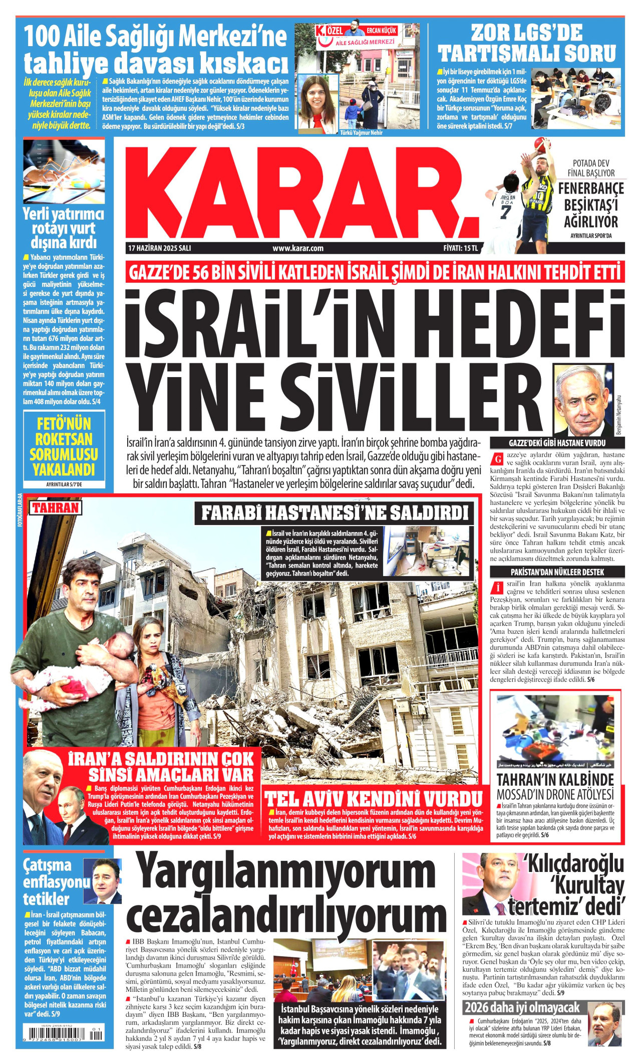 KARAR gazetesinin 17 Haziran 2025 tarihli birinci sayfası