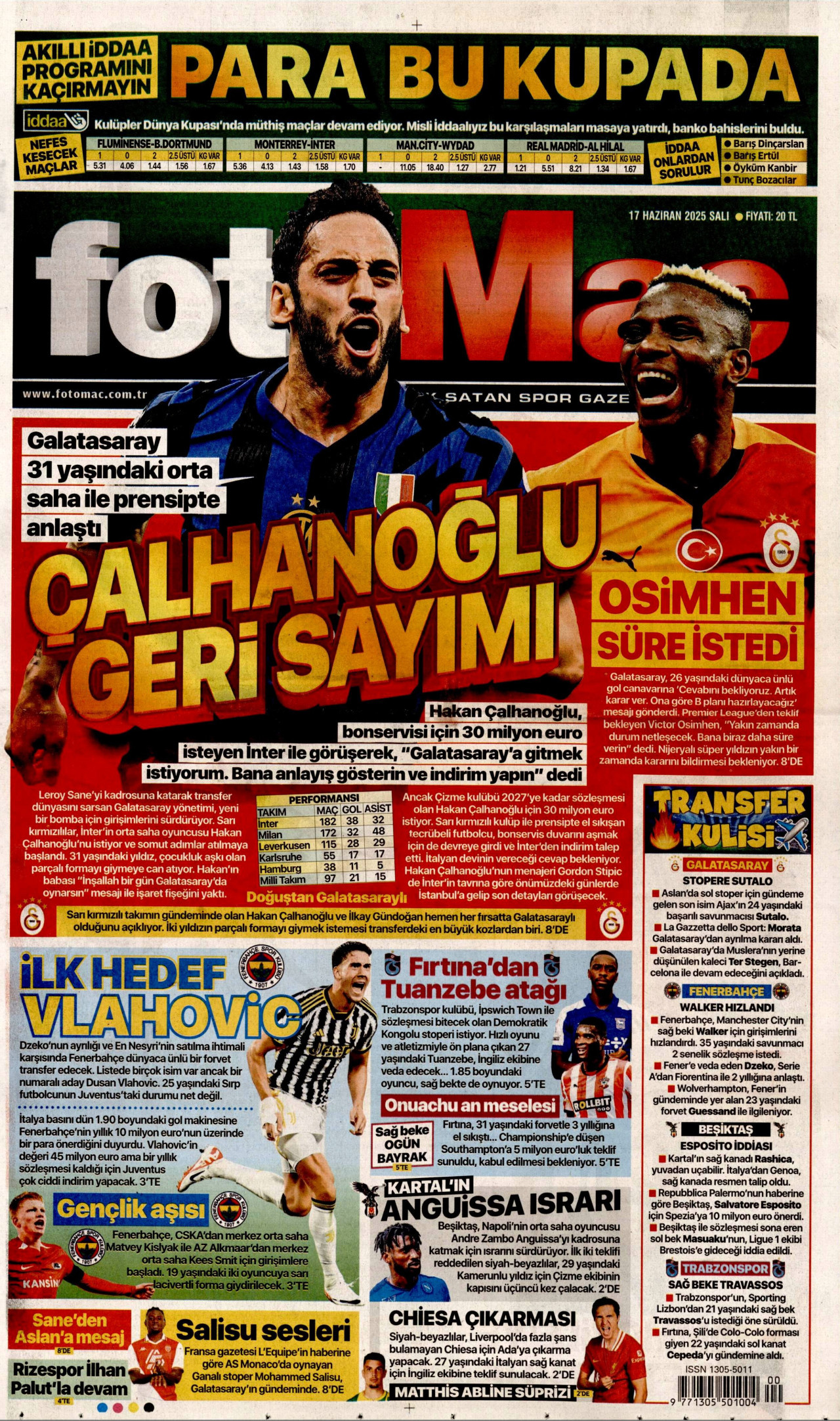 FOTOMAÇ gazetesinin 17 Haziran 2025 tarihli birinci sayfası