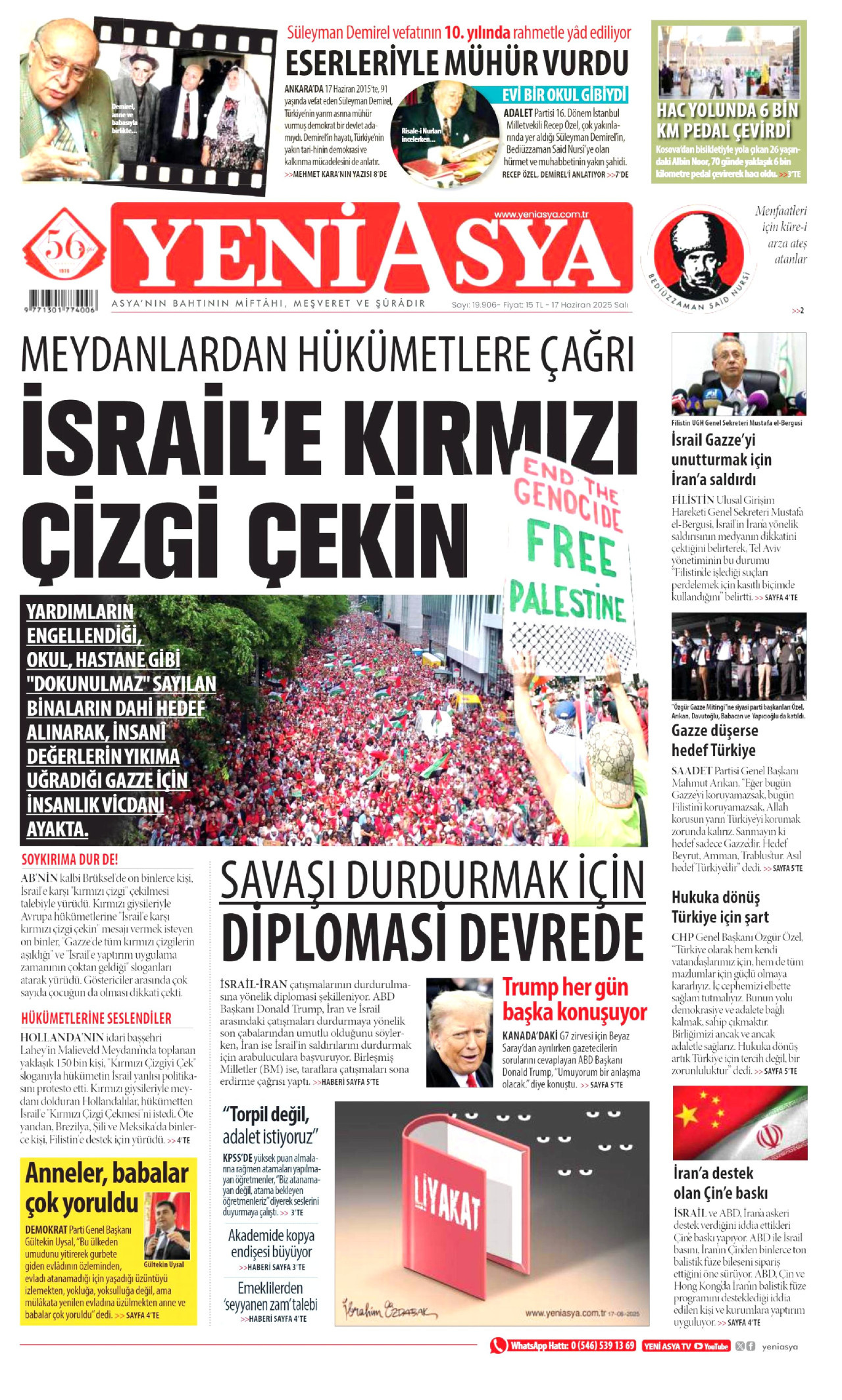 YENİ ASYA gazetesinin 17 Haziran 2025 tarihli birinci sayfası