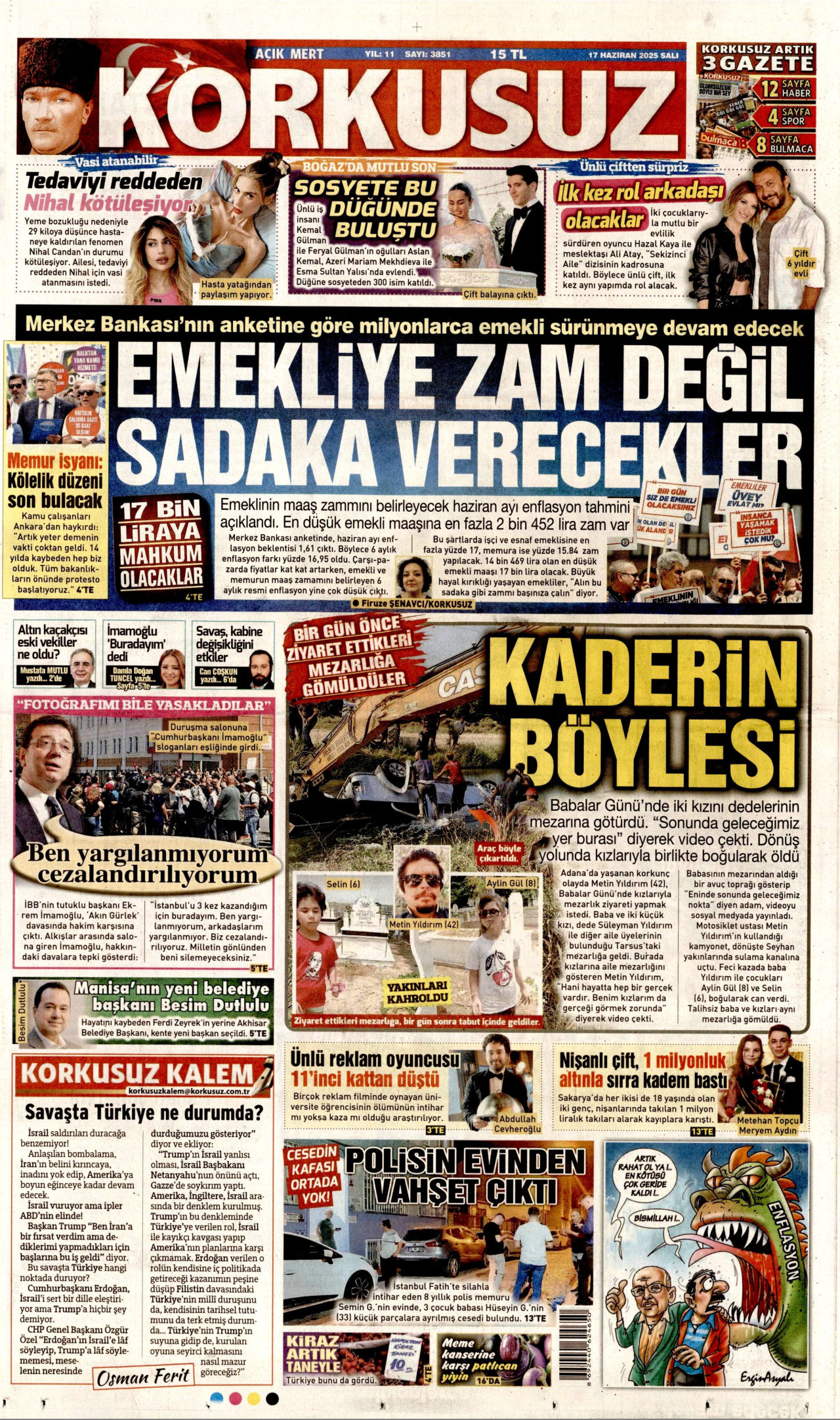 KORKUSUZ gazetesinin 17 Haziran 2025 tarihli birinci sayfası