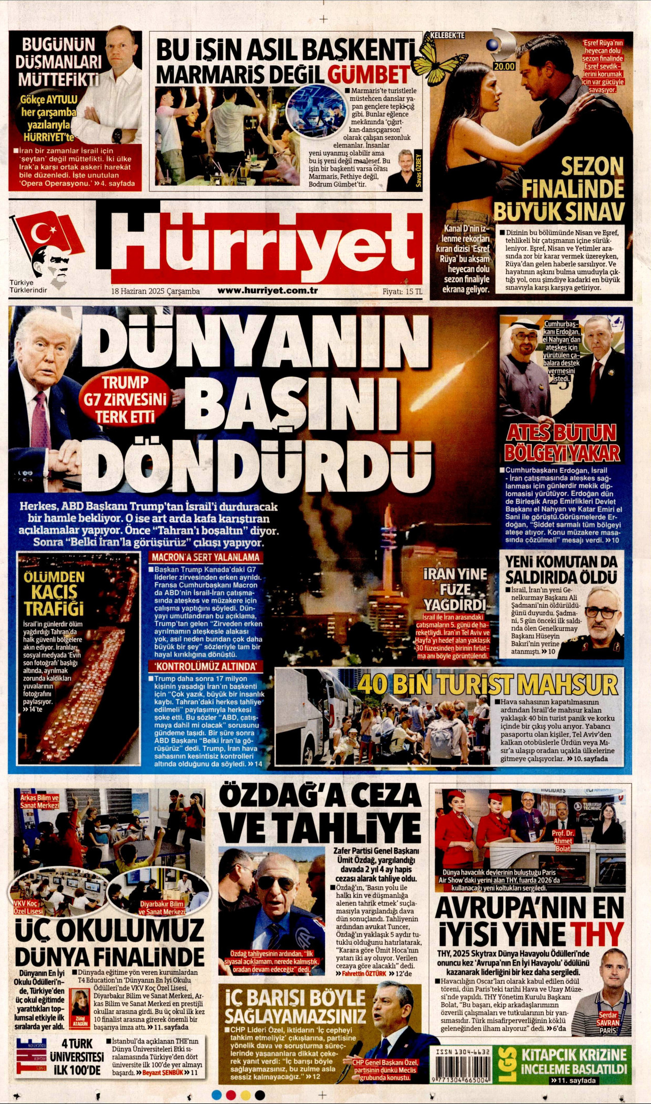 HÜRRİYET gazetesinin 18 Haziran 2025 tarihli birinci sayfası