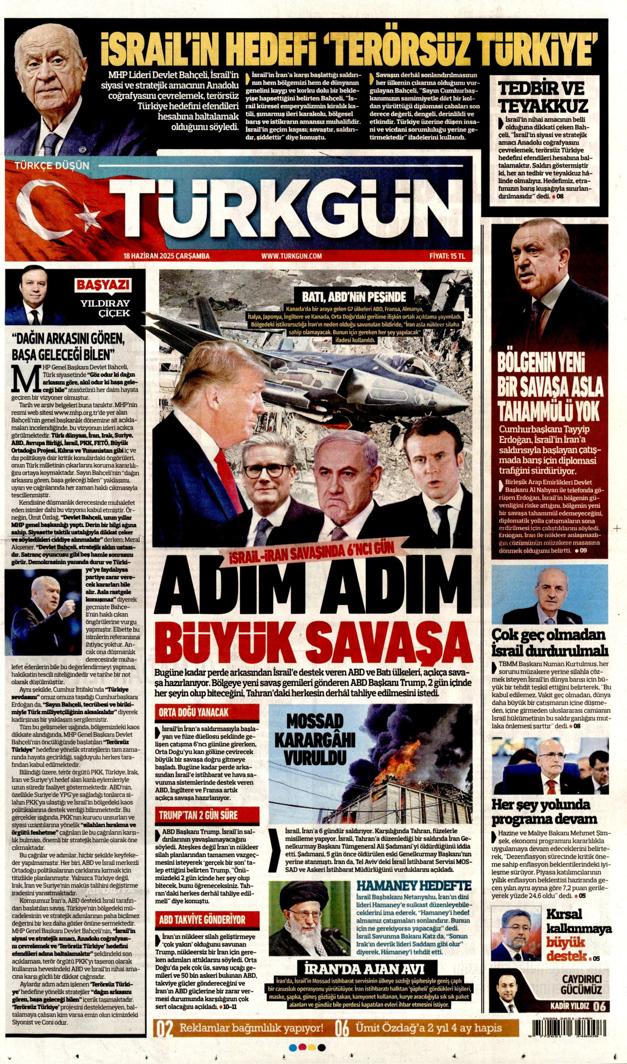 TÜRKGÜN gazetesinin 18 Haziran 2025 tarihli birinci sayfası