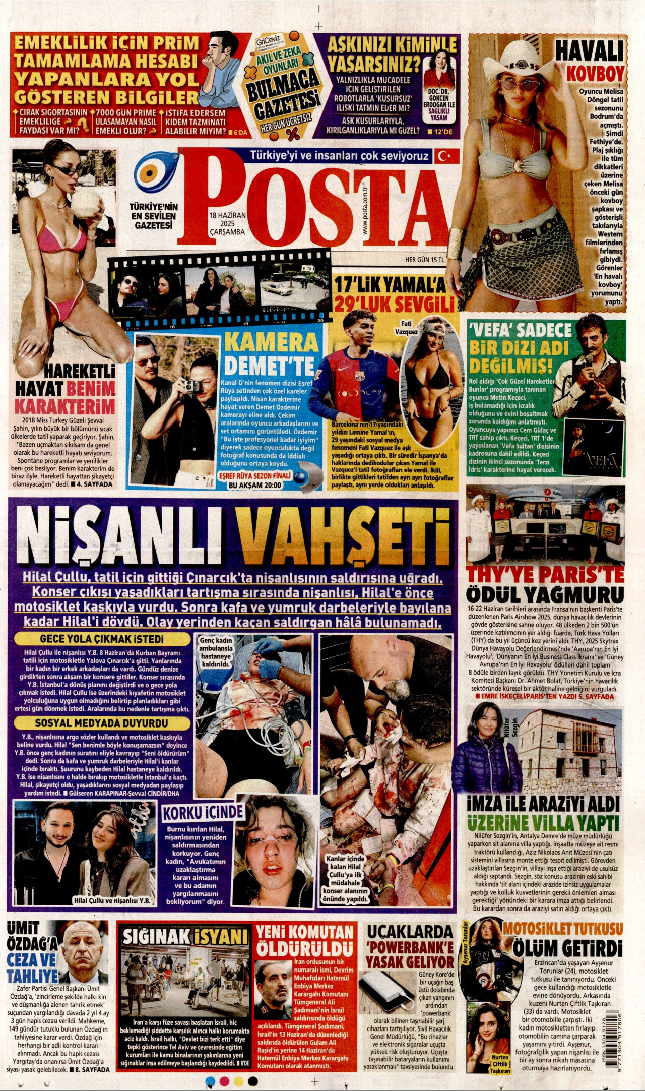 POSTA gazetesinin 18 Haziran 2025 tarihli birinci sayfası