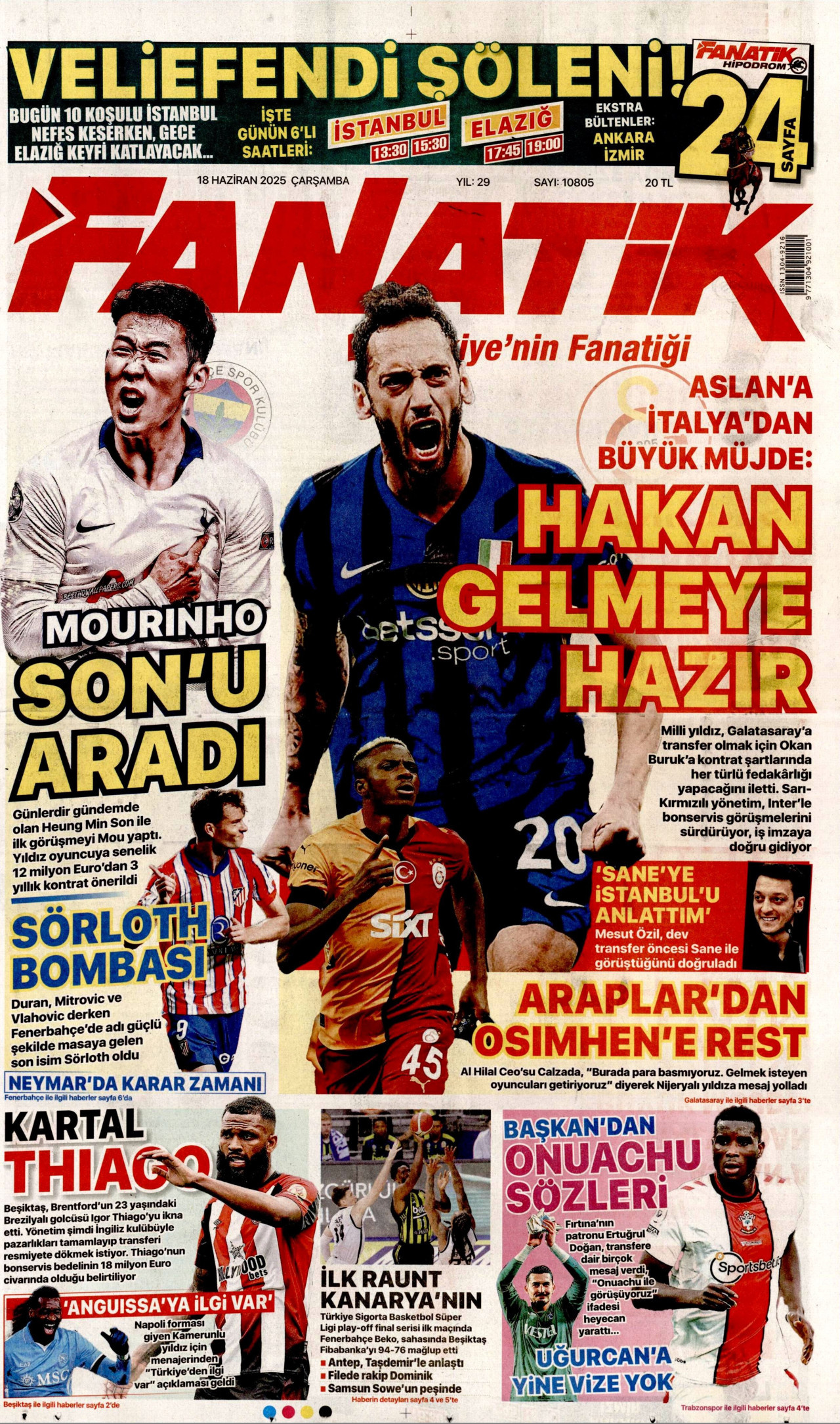 FANATİK gazetesinin 18 Haziran 2025 tarihli birinci sayfası