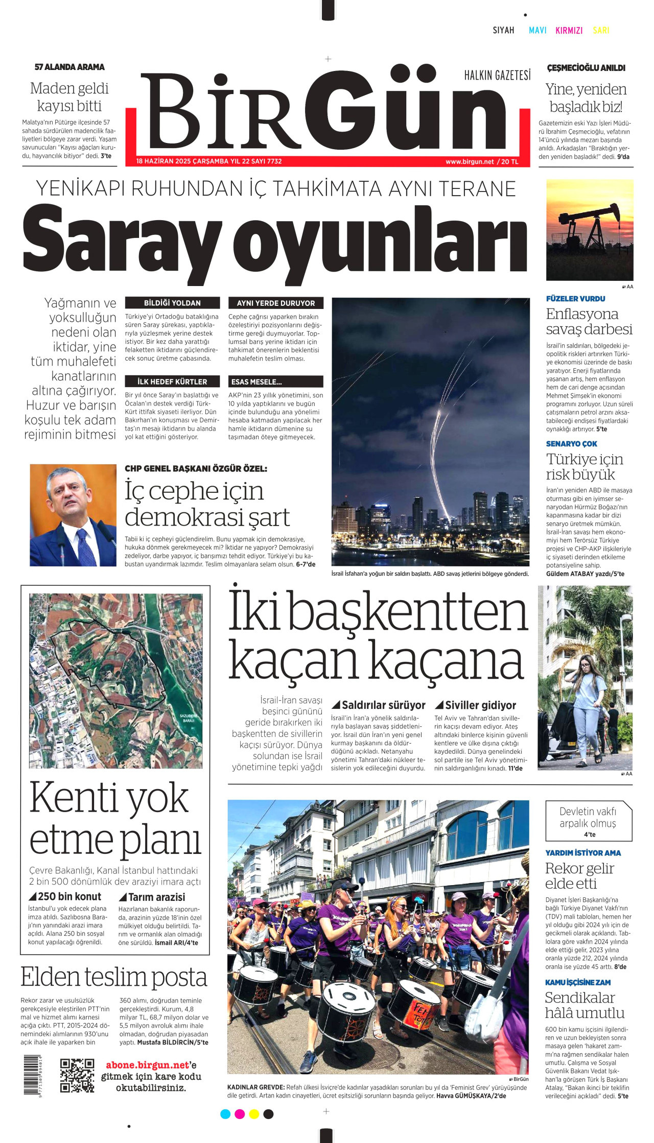 BİRGÜN gazetesinin 18 Haziran 2025 tarihli birinci sayfası