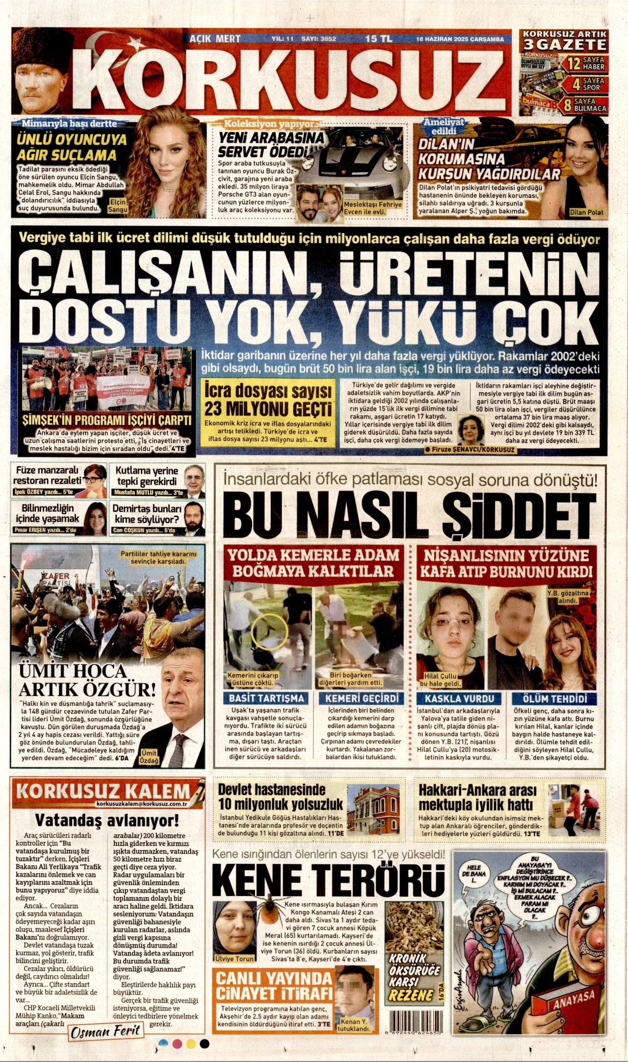 KORKUSUZ gazetesinin 18 Haziran 2025 tarihli birinci sayfası