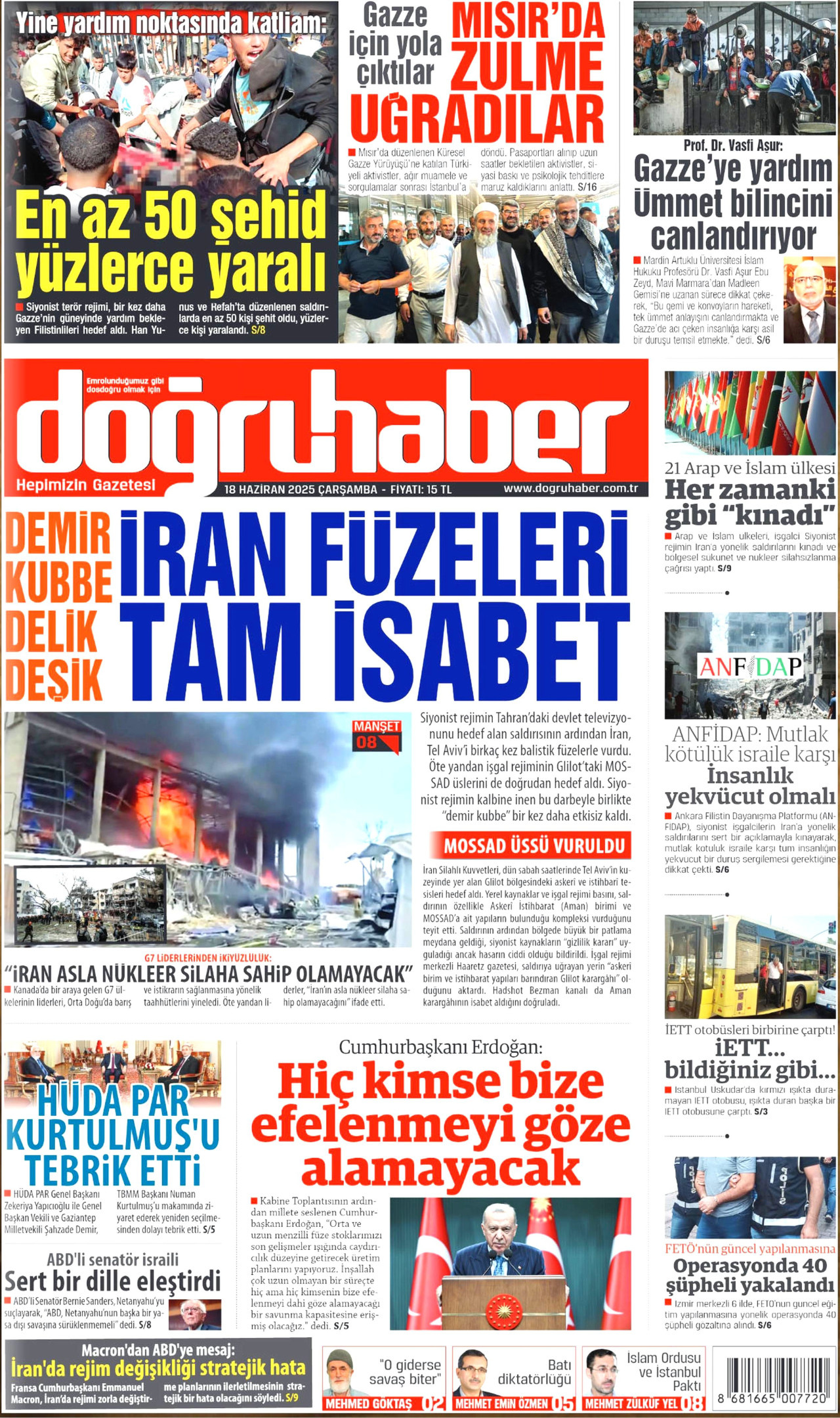 DOĞRU HABER gazetesinin 18 Haziran 2025 tarihli birinci sayfası