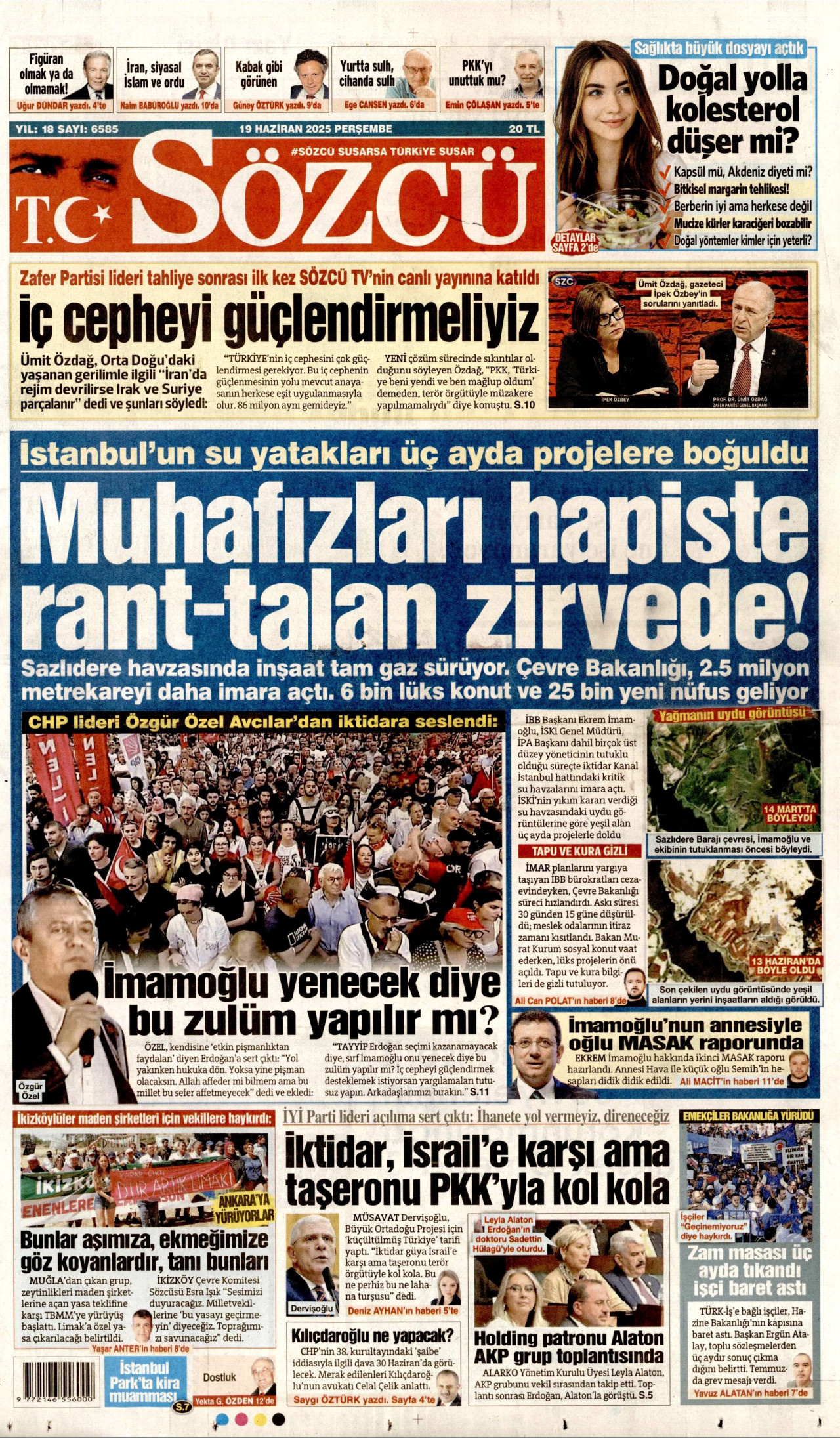 SÖZCÜ gazetesinin 19 Haziran 2025 tarihli birinci sayfası