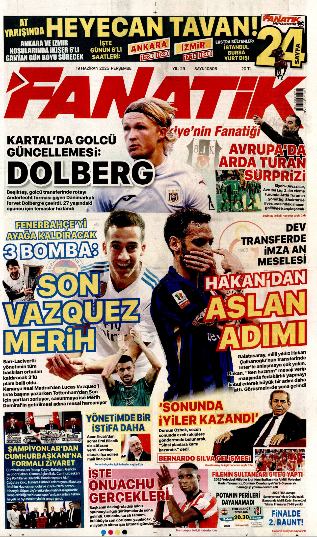 FANATİK gazetesinin 19 Haziran 2025 tarihli birinci sayfası