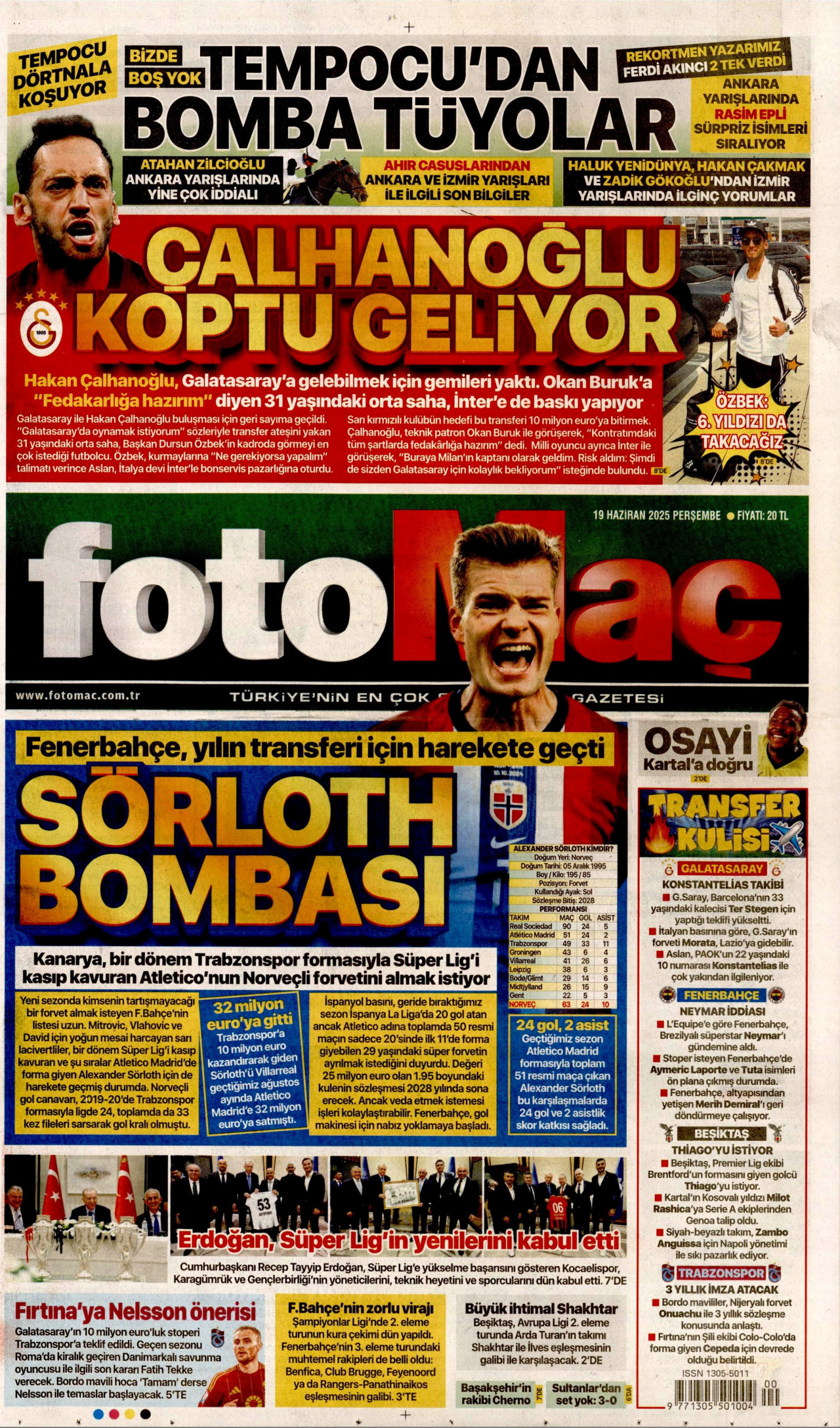 FOTOMAÇ gazetesinin 19 Haziran 2025 tarihli birinci sayfası