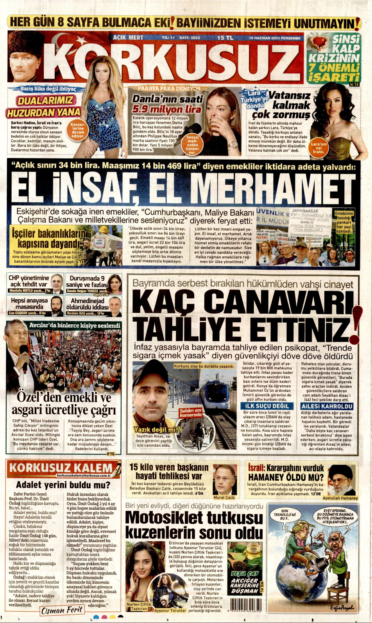 KORKUSUZ gazetesinin 19 Haziran 2025 tarihli birinci sayfası