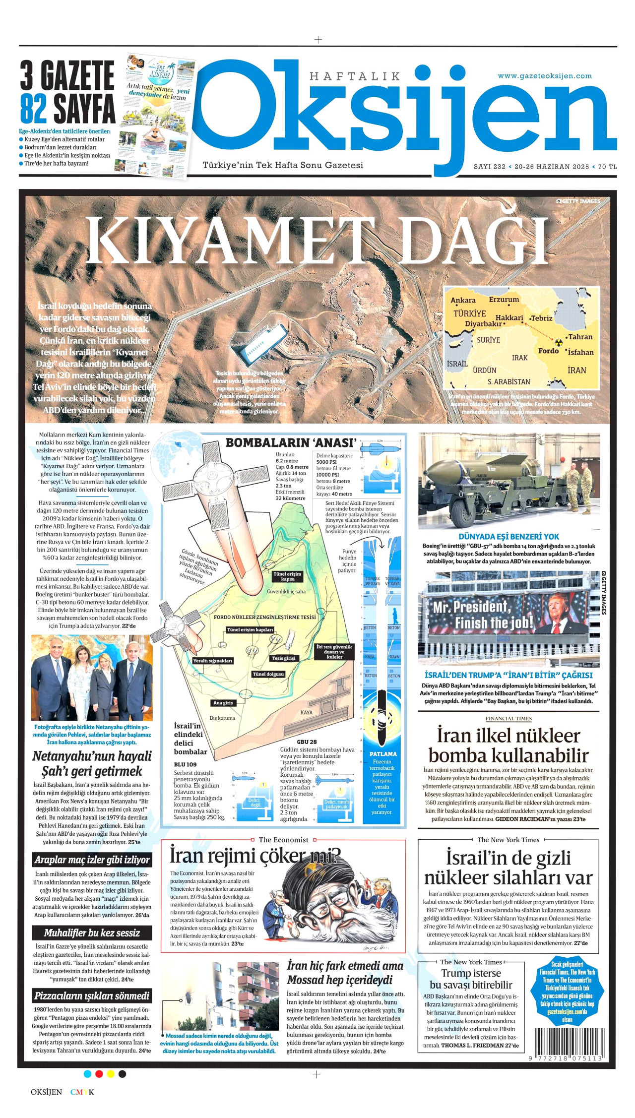 OKSİJEN gazetesinin 20 Haziran 2025 tarihli birinci sayfası