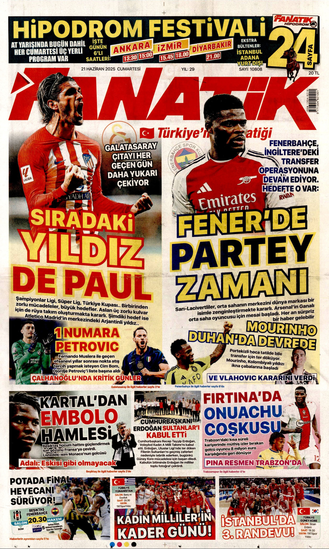 FANATİK gazetesinin 21 Haziran 2025 tarihli birinci sayfası