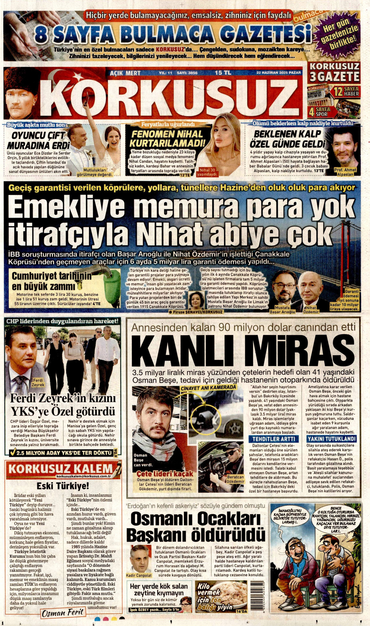 KORKUSUZ gazetesinin 22 Haziran 2025 tarihli birinci sayfası