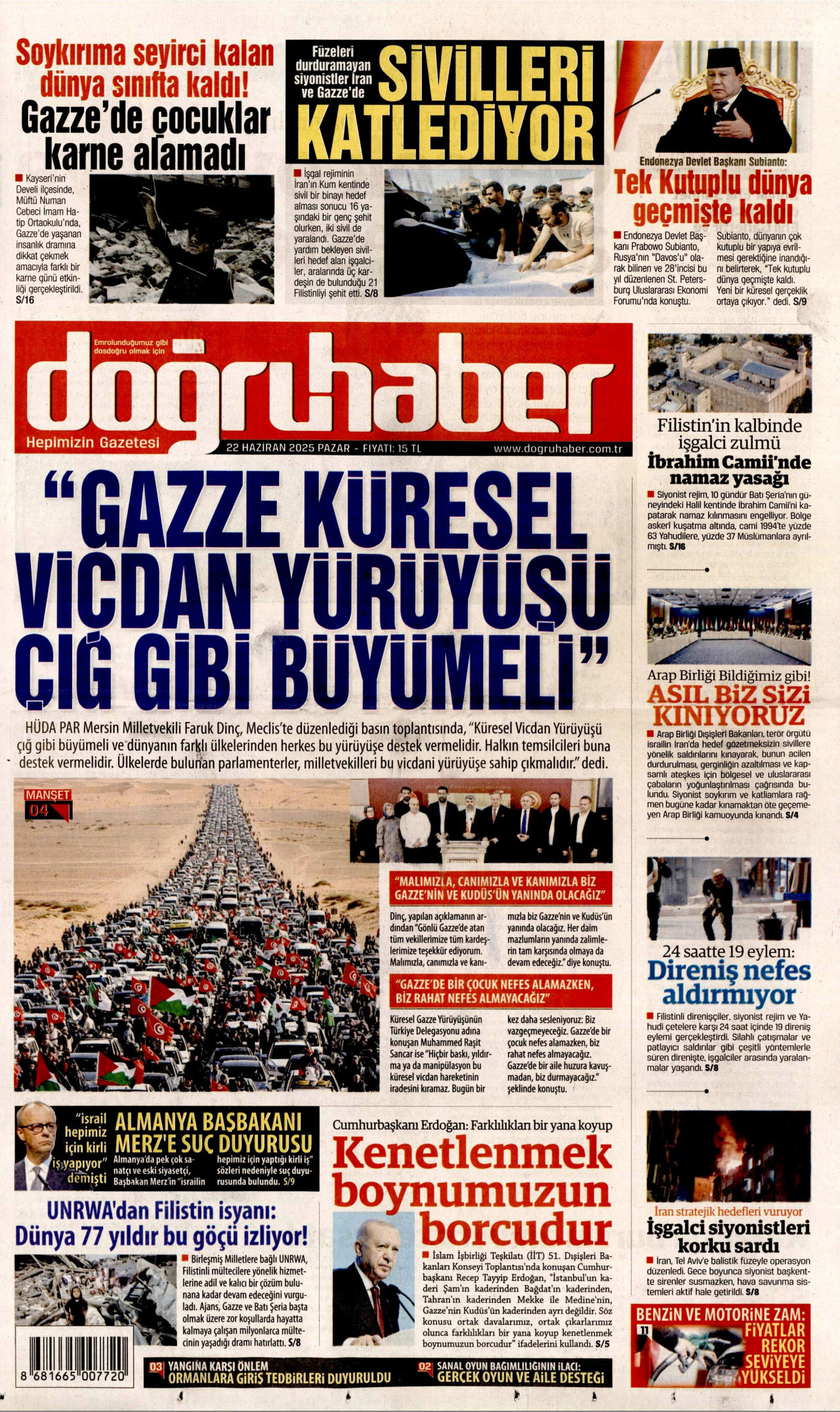 DOĞRU HABER gazetesinin 22 Haziran 2025 tarihli birinci sayfası