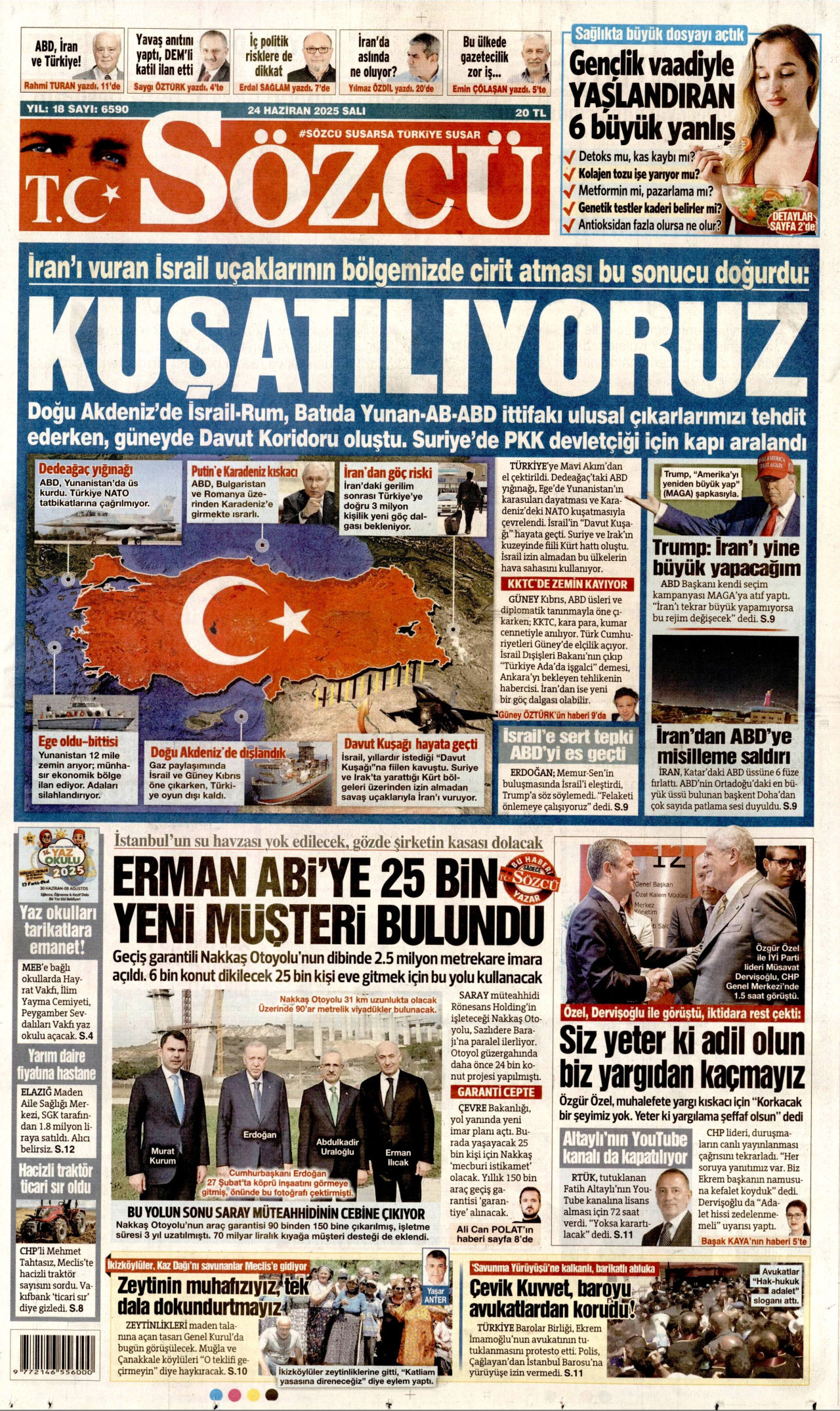 SÖZCÜ gazetesinin 24 Haziran 2025 tarihli birinci sayfası