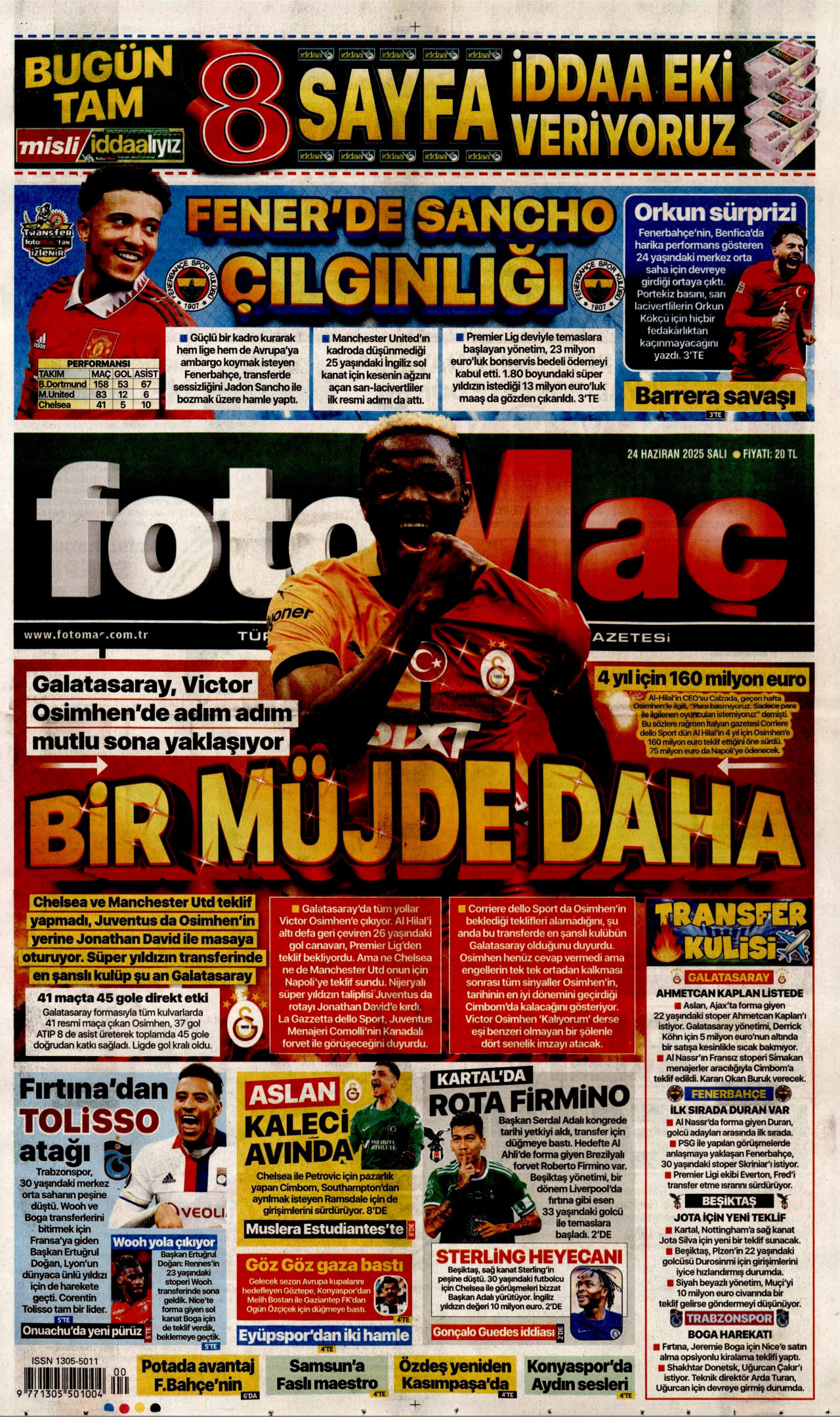 FOTOMAÇ gazetesinin 24 Haziran 2025 tarihli birinci sayfası