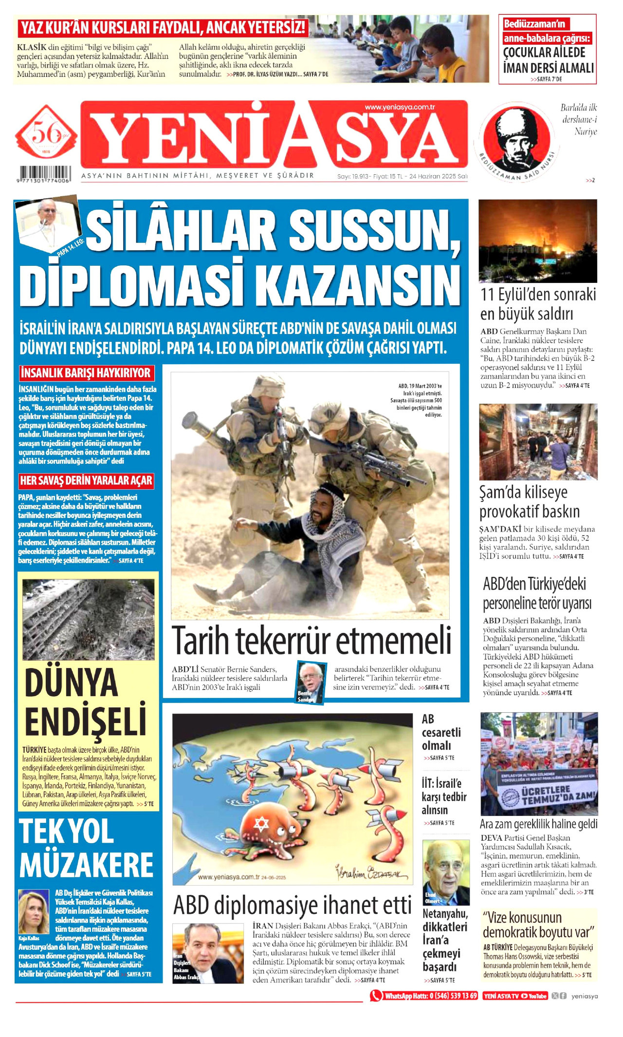 YENİ ASYA gazetesinin 24 Haziran 2025 tarihli birinci sayfası