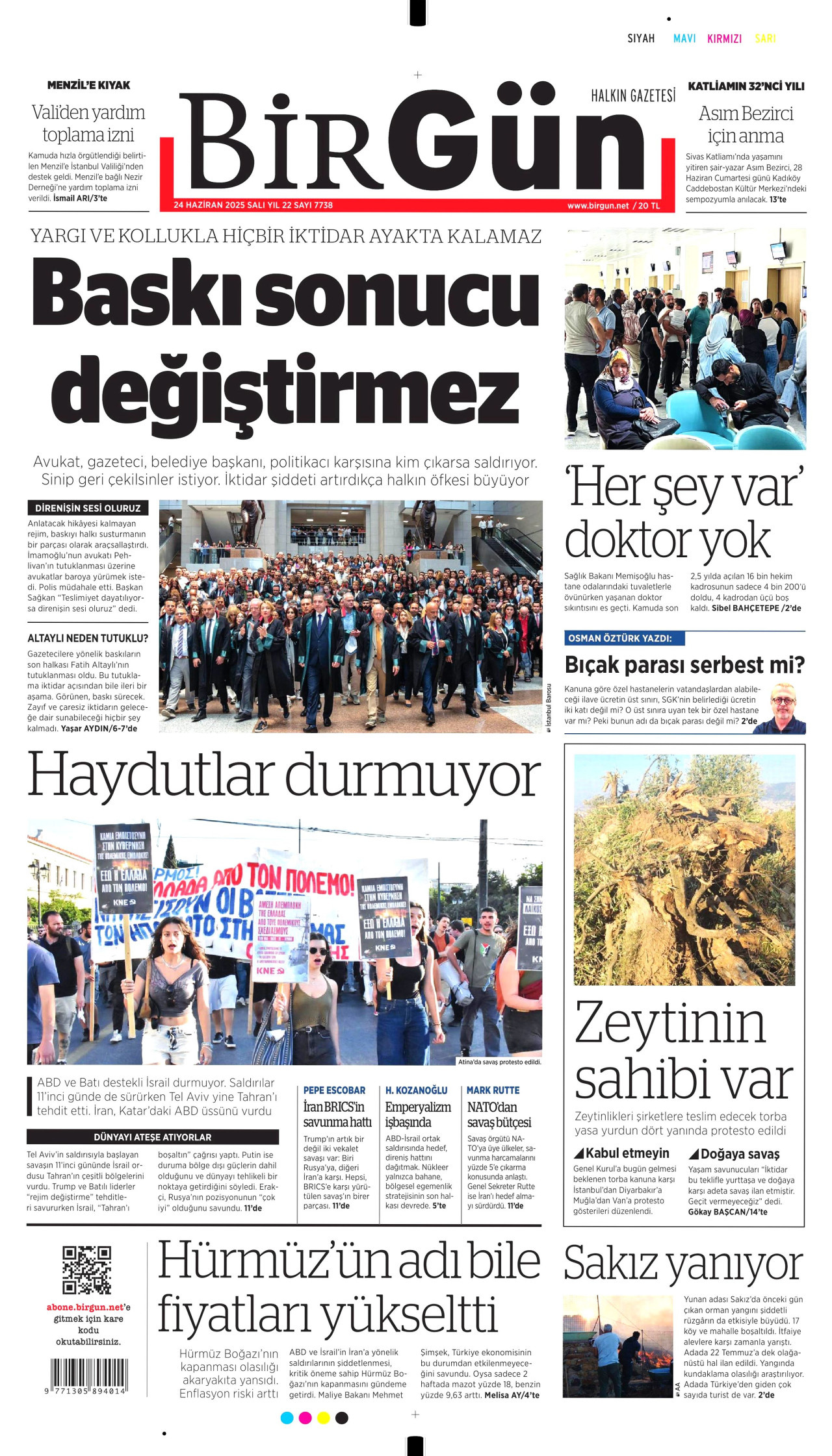 BİRGÜN gazetesinin 24 Haziran 2025 tarihli birinci sayfası