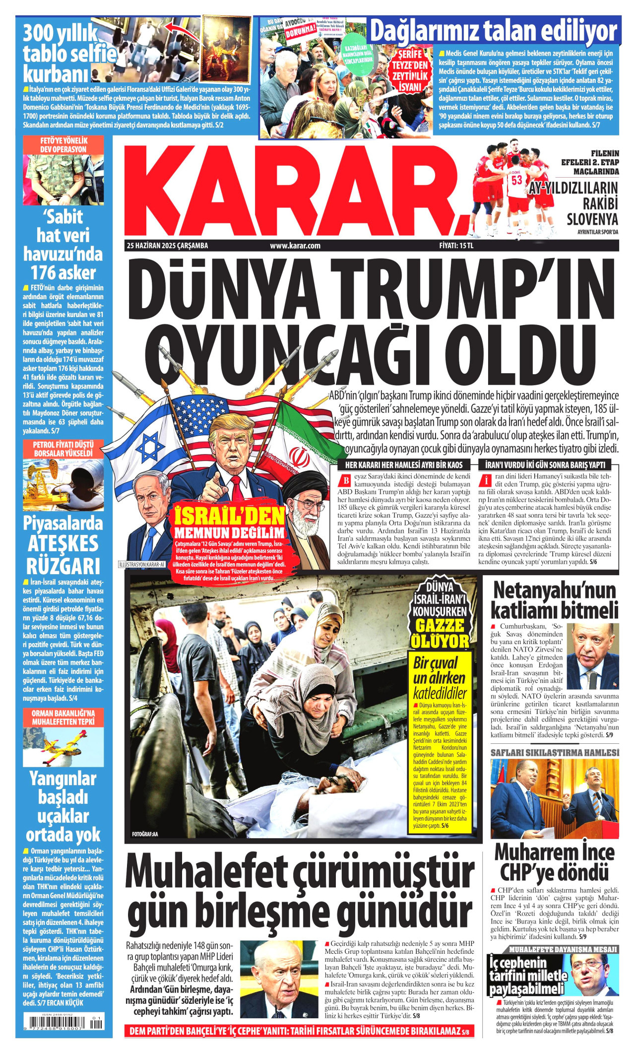 KARAR gazetesinin 25 Haziran 2025 tarihli birinci sayfası